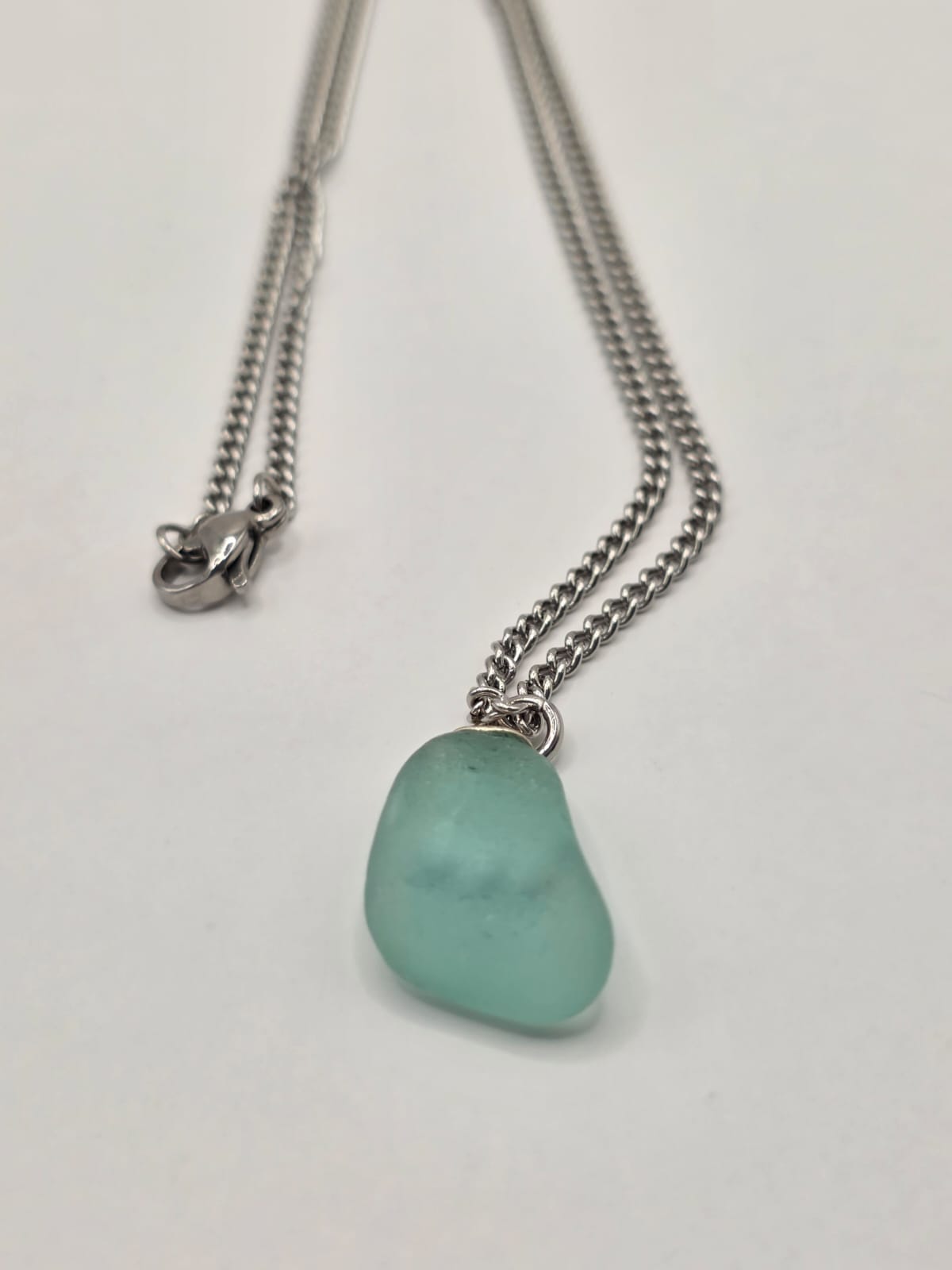 Genuine Sea Glass Necklace with Sparkling Rhinestones, Hand-Collected Frosted Sea Glass Pendant