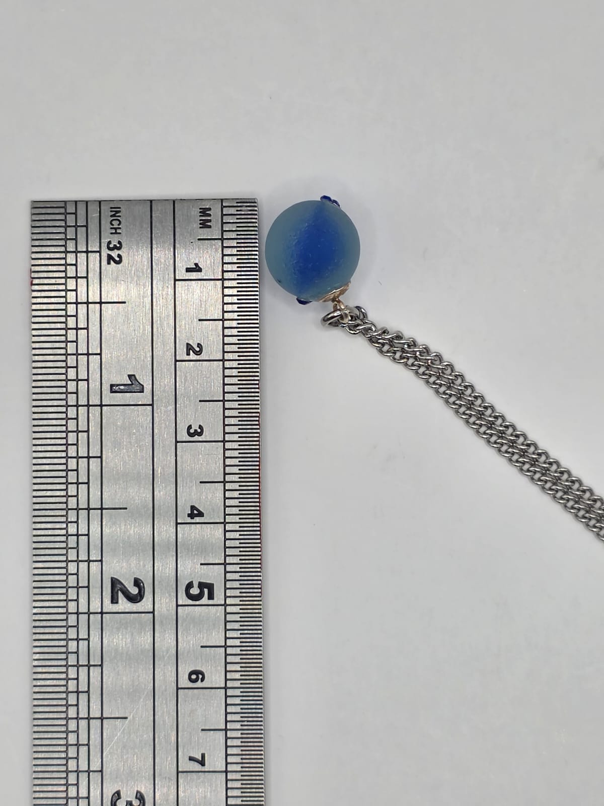 Genuine Sea Glass Blue Marble Necklace with Sparkling Rhinestones, Hand-Collected Frosted Sea Glass Pendant