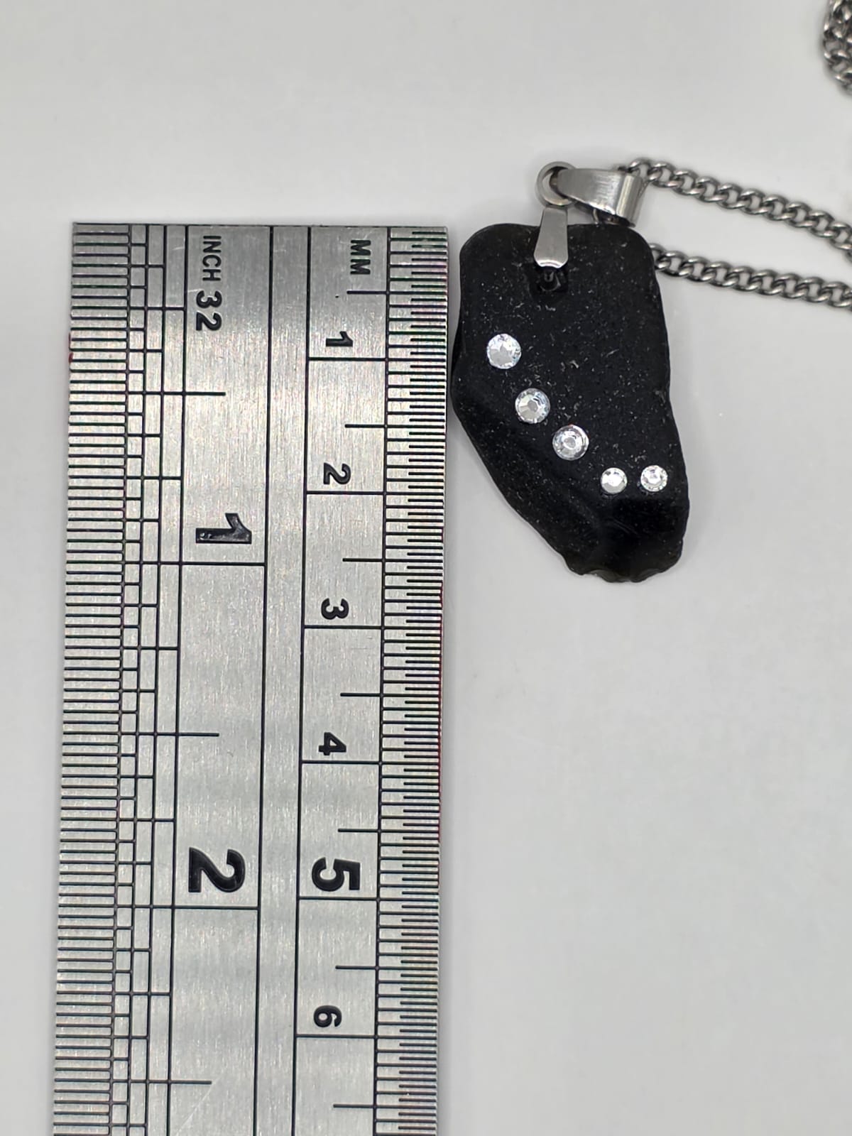 Genuine Black Sea Glass  Necklace with Sparkling Rhinestones, Hand-Collected Frosted Sea Glass Pendant