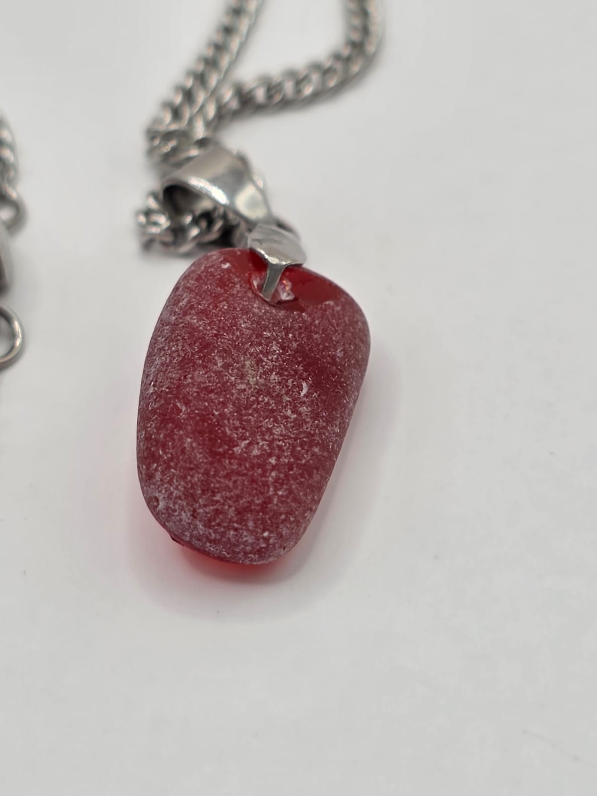 Genuine Red Multi Sea Glass  Necklace with Sparkling Rhinestones, Hand-Collected Frosted Sea Glass Pendant