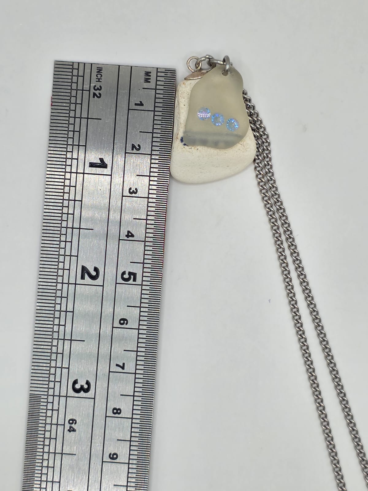 Genuine Sea Glass & Sea Pottery Necklace with Sparkling Rhinestones, Hand-Collected Frosted Sea Glass Double Pendant