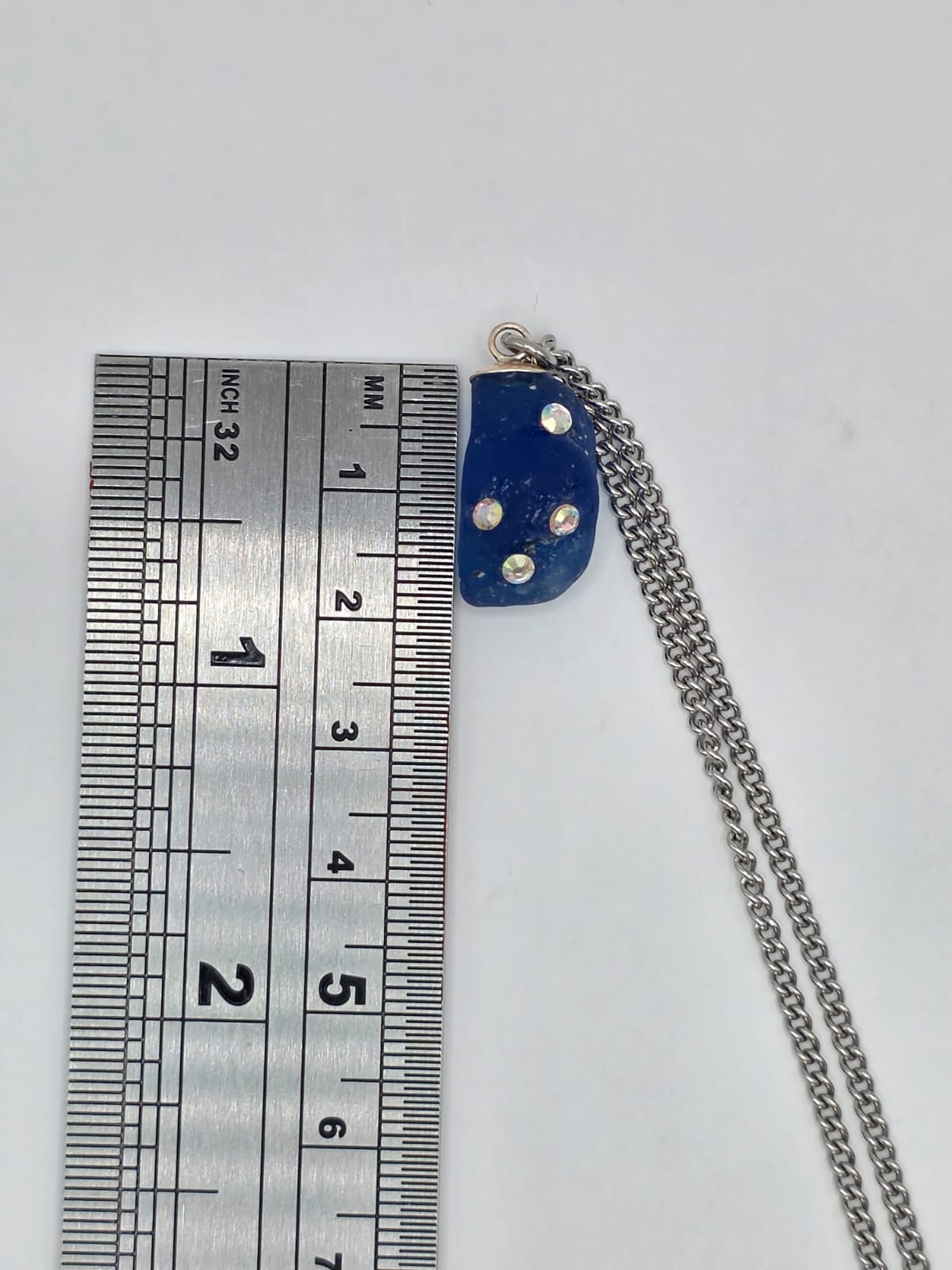 Genuine Blue Sea Glass Necklace with Sparkling Rhinestones, Hand-Collected Frosted Sea Glass Pendant
