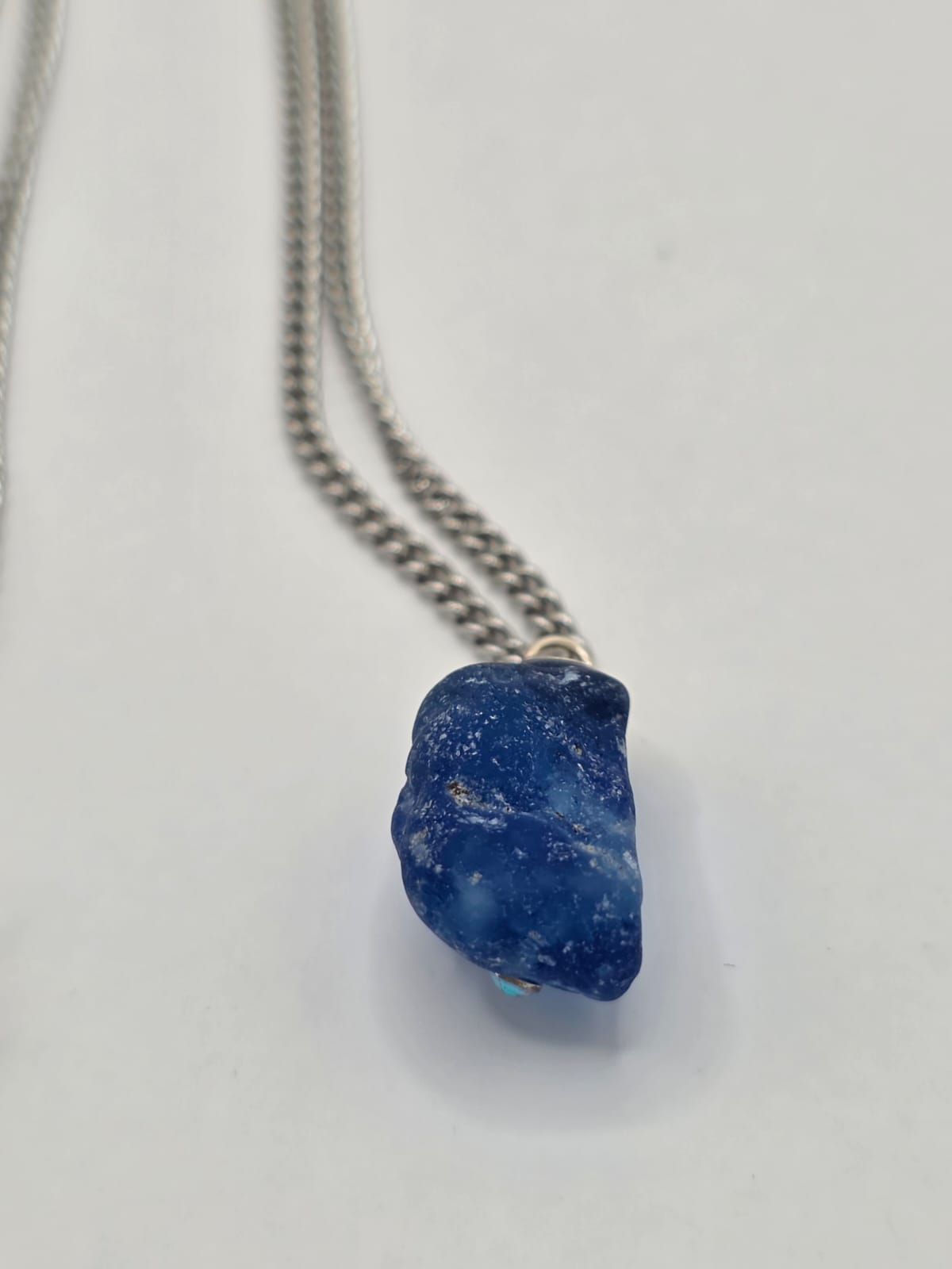 Genuine Blue Sea Glass Necklace with Sparkling Rhinestones, Hand-Collected Frosted Sea Glass Pendant