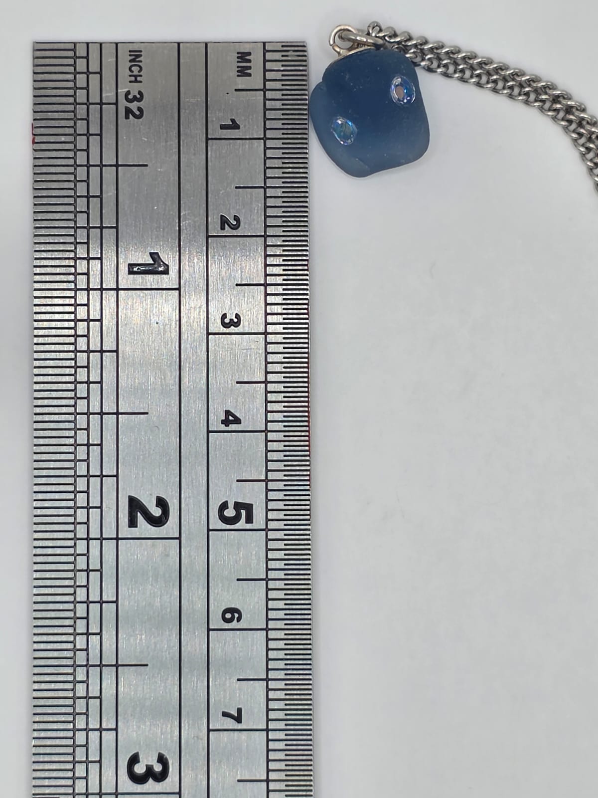 Genuine Blue Sea Glass  Necklace with Sparkling Rhinestones, Hand-Collected Frosted Sea Glass Pendant