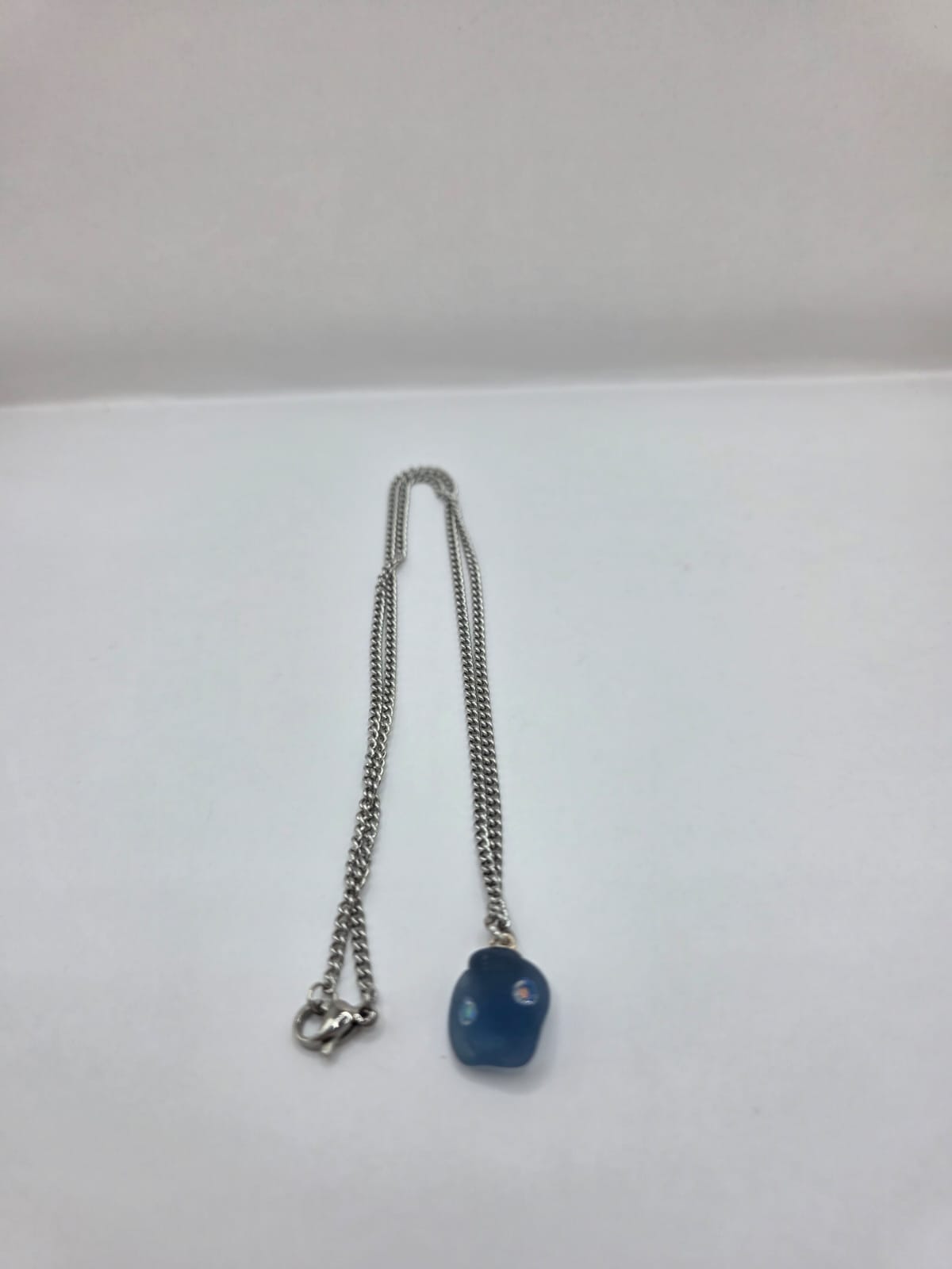 Genuine Blue Sea Glass  Necklace with Sparkling Rhinestones, Hand-Collected Frosted Sea Glass Pendant