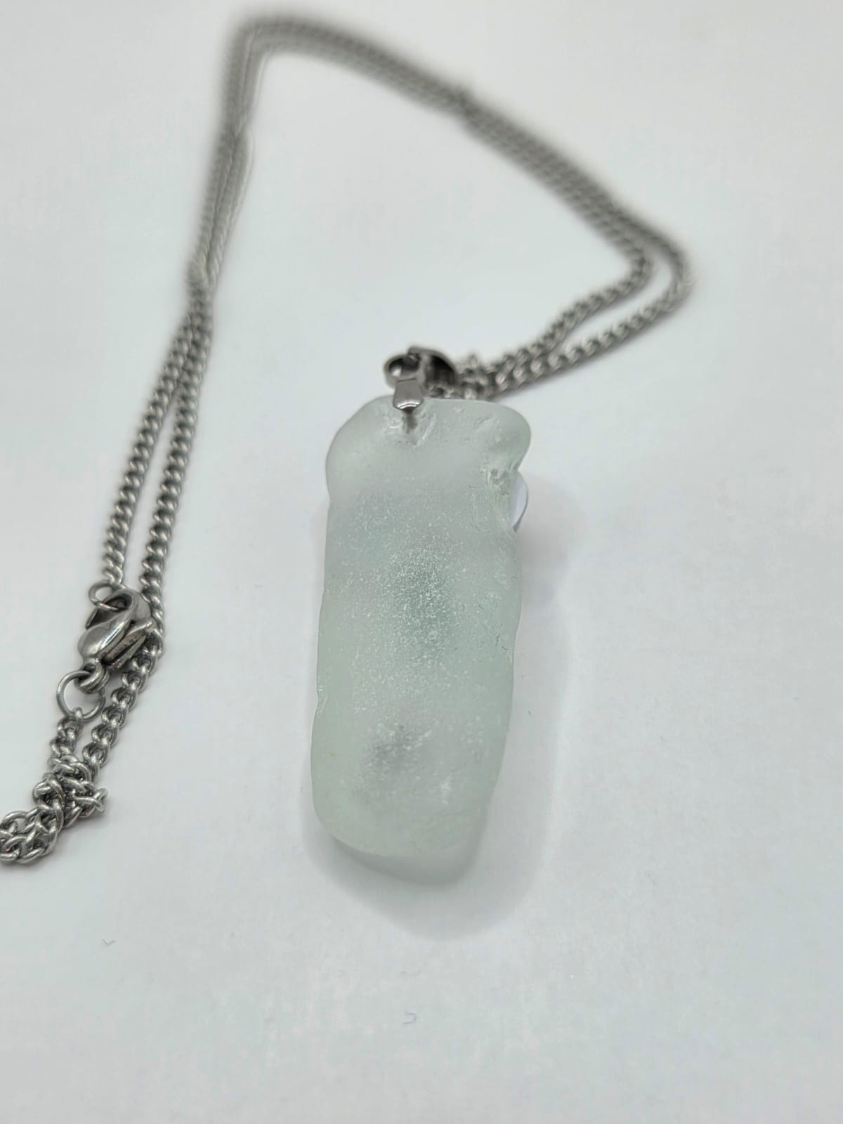 Sea Glass Novelty Humorous Face Necklace with Sparkling Rhinestones, Hand-Collected Frosted Sea Glass Pendant