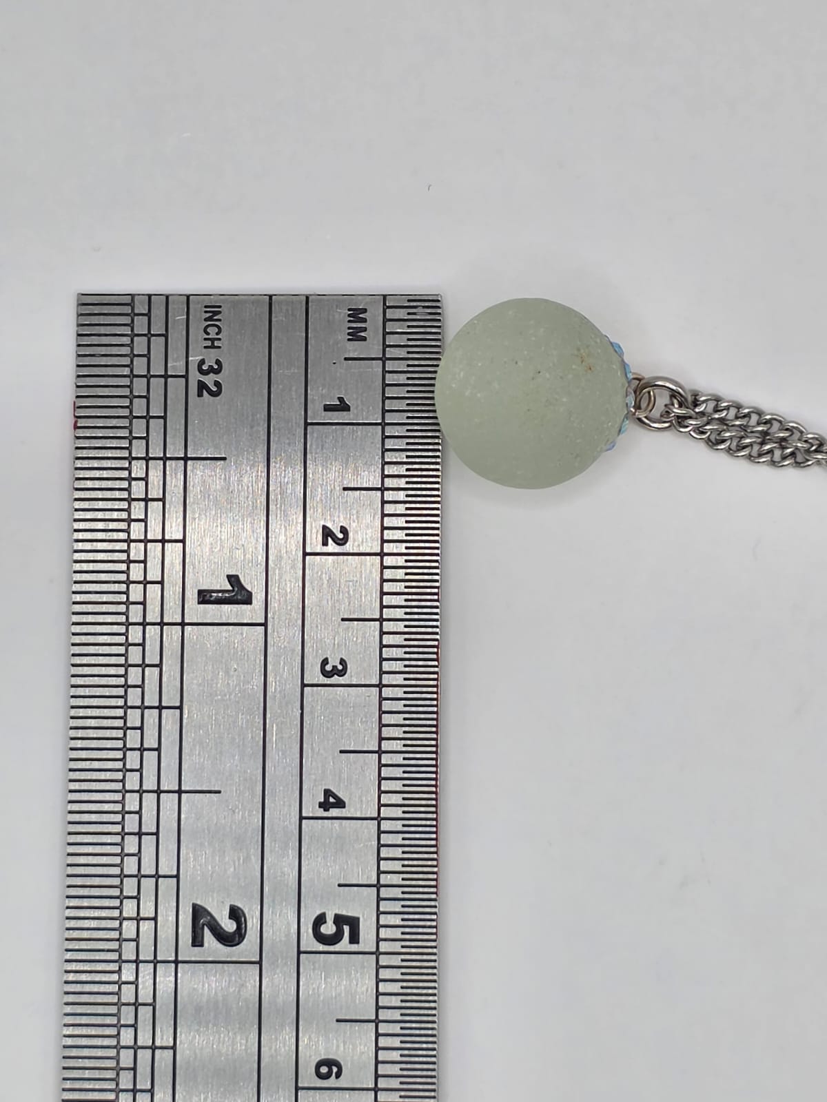Genuine Sea Glass Marble Necklace with Sparkling Rhinestones, Hand-Collected Frosted Sea Glass Pendant
