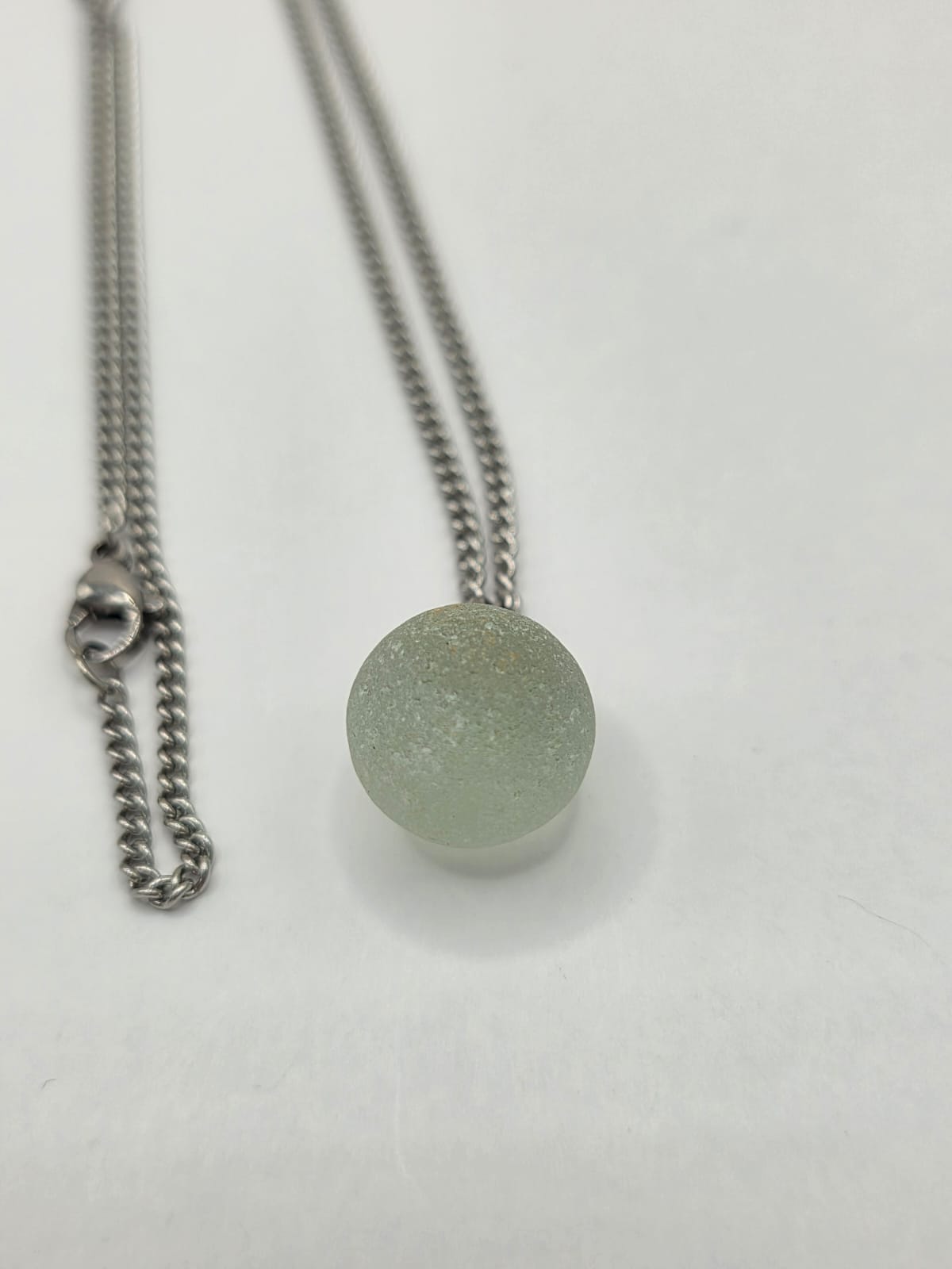 Genuine Sea Glass Marble Necklace with Sparkling Rhinestones, Hand-Collected Frosted Sea Glass Pendant