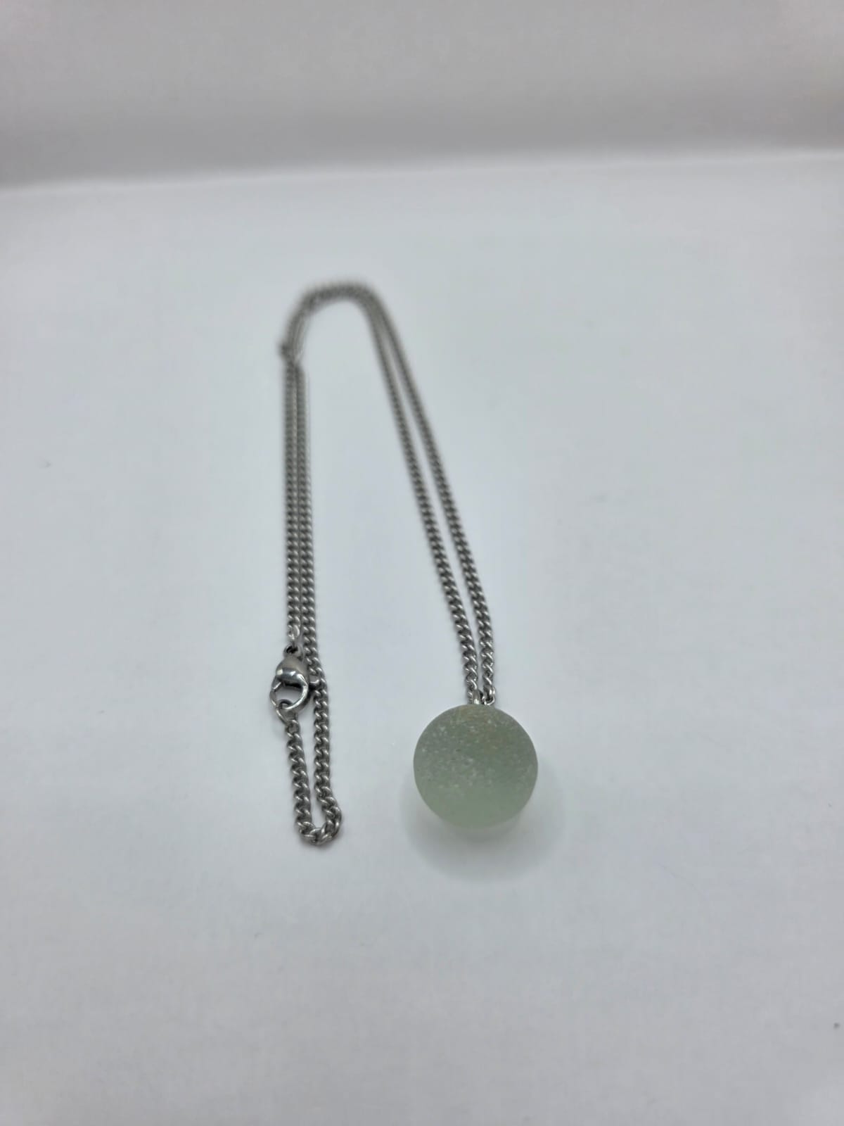 Genuine Sea Glass Marble Necklace with Sparkling Rhinestones, Hand-Collected Frosted Sea Glass Pendant