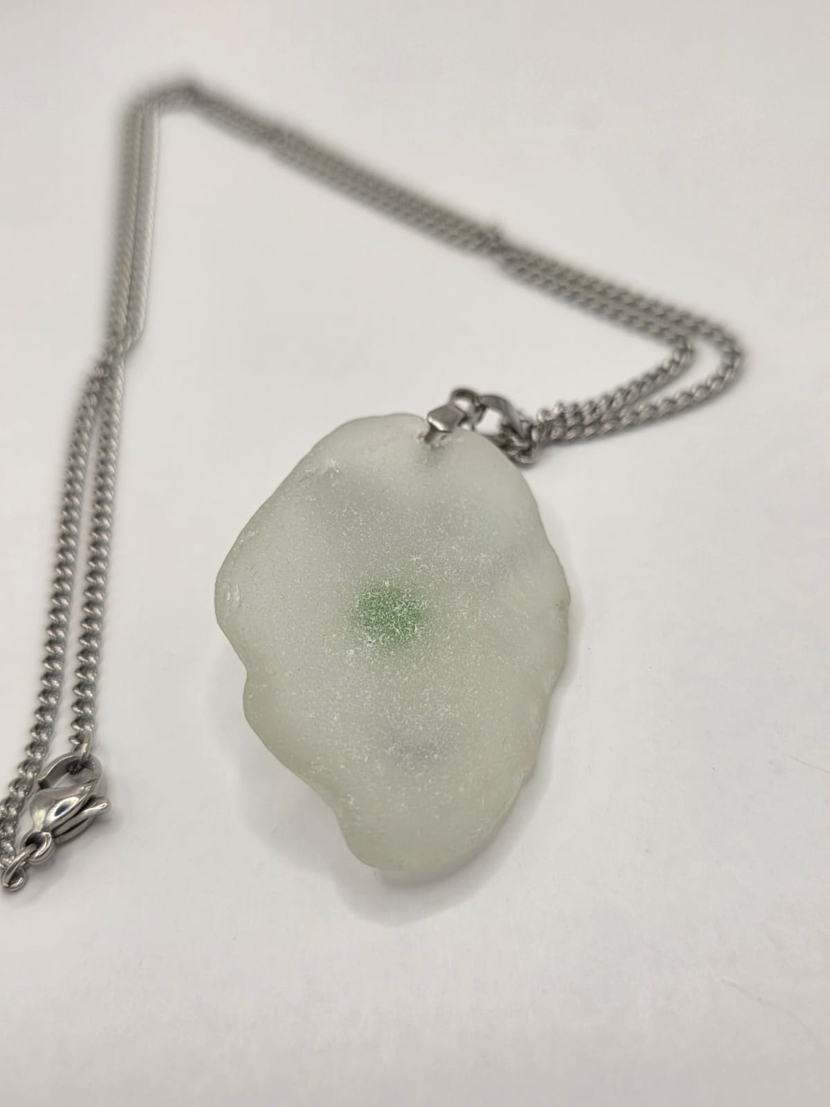 Sea Glass Novelty Humorous Face Necklace with Sparkling Rhinestones, Hand-Collected Frosted Sea Glass Pendant