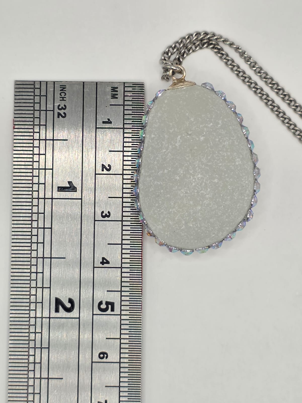 Genuine Large Chunky Sea Glass  Necklace with Sparkling Rhinestones, Hand-Collected Frosted Sea Glass Pendant