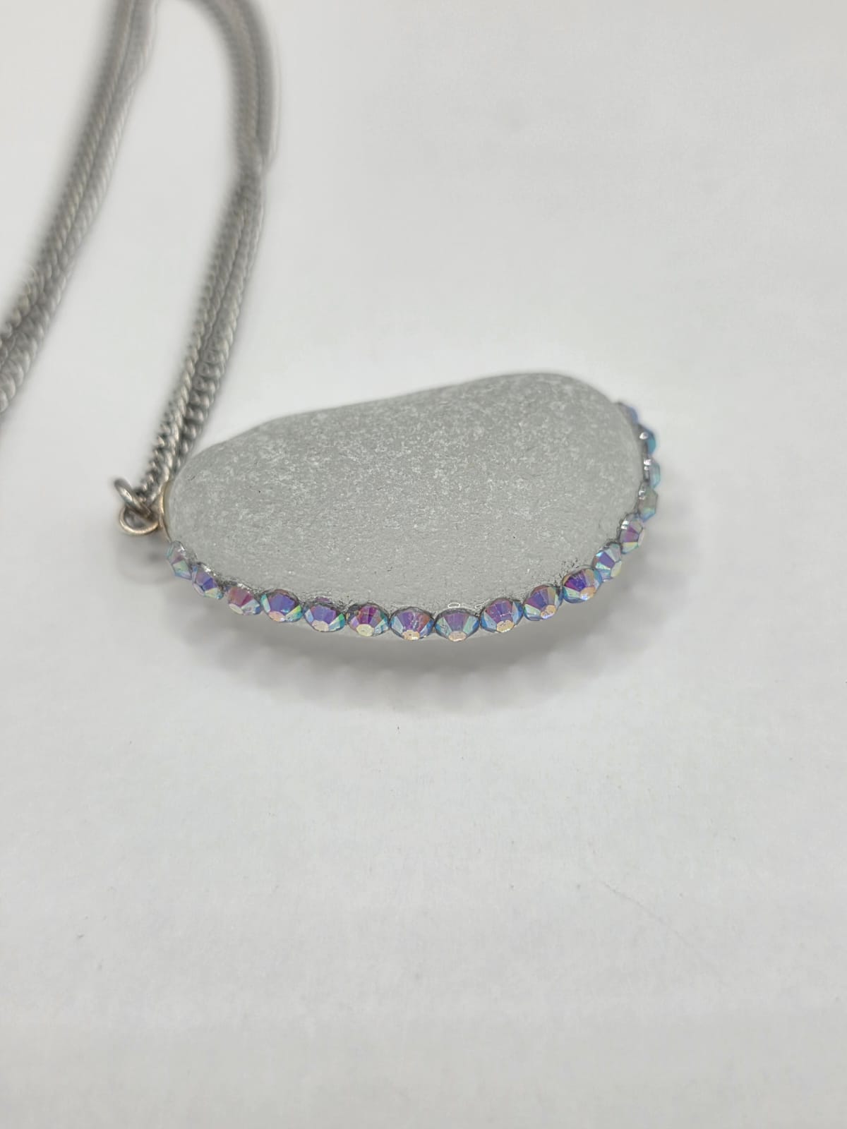 Genuine Large Chunky Sea Glass  Necklace with Sparkling Rhinestones, Hand-Collected Frosted Sea Glass Pendant