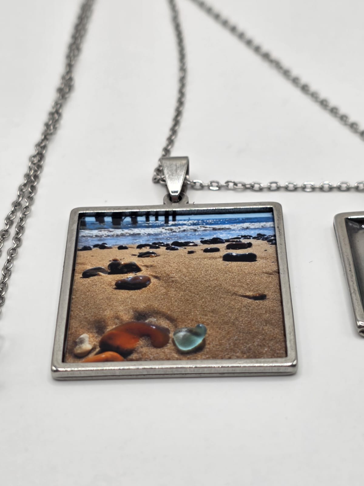 Sea glass and sea glass photo double pendant necklace featuring the actual found piece of sea glass in the photo