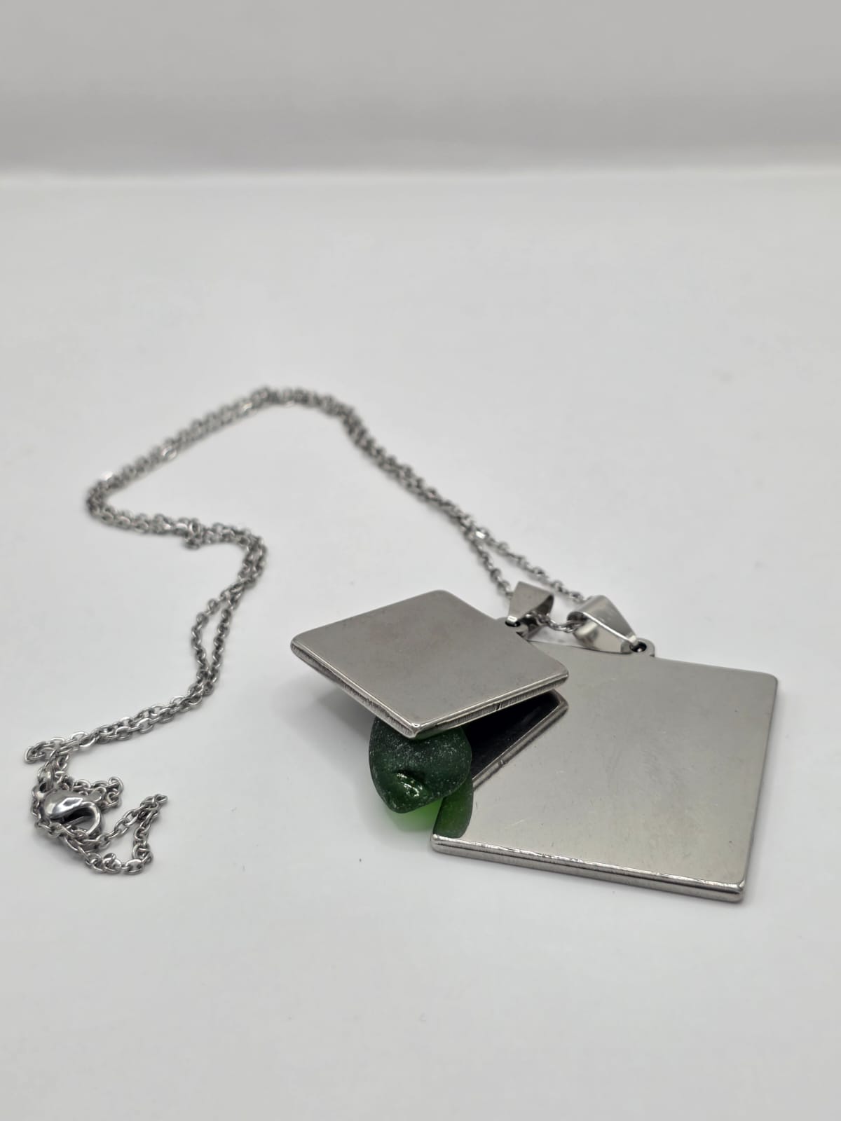 Sea glass and sea glass photo double pendant necklace featuring the actual found piece of sea glass in the photo