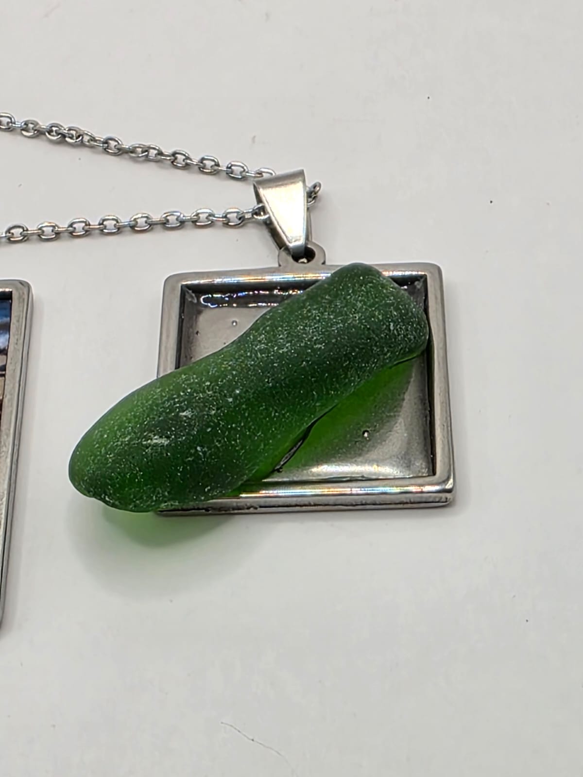 Sea glass and sea glass photo double pendant necklace featuring the actual found piece of sea glass in the photo