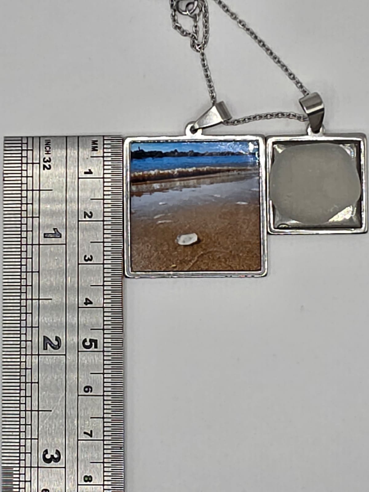 Sea glass and sea glass photo double pendant necklace featuring the actual found piece of sea glass in the photo