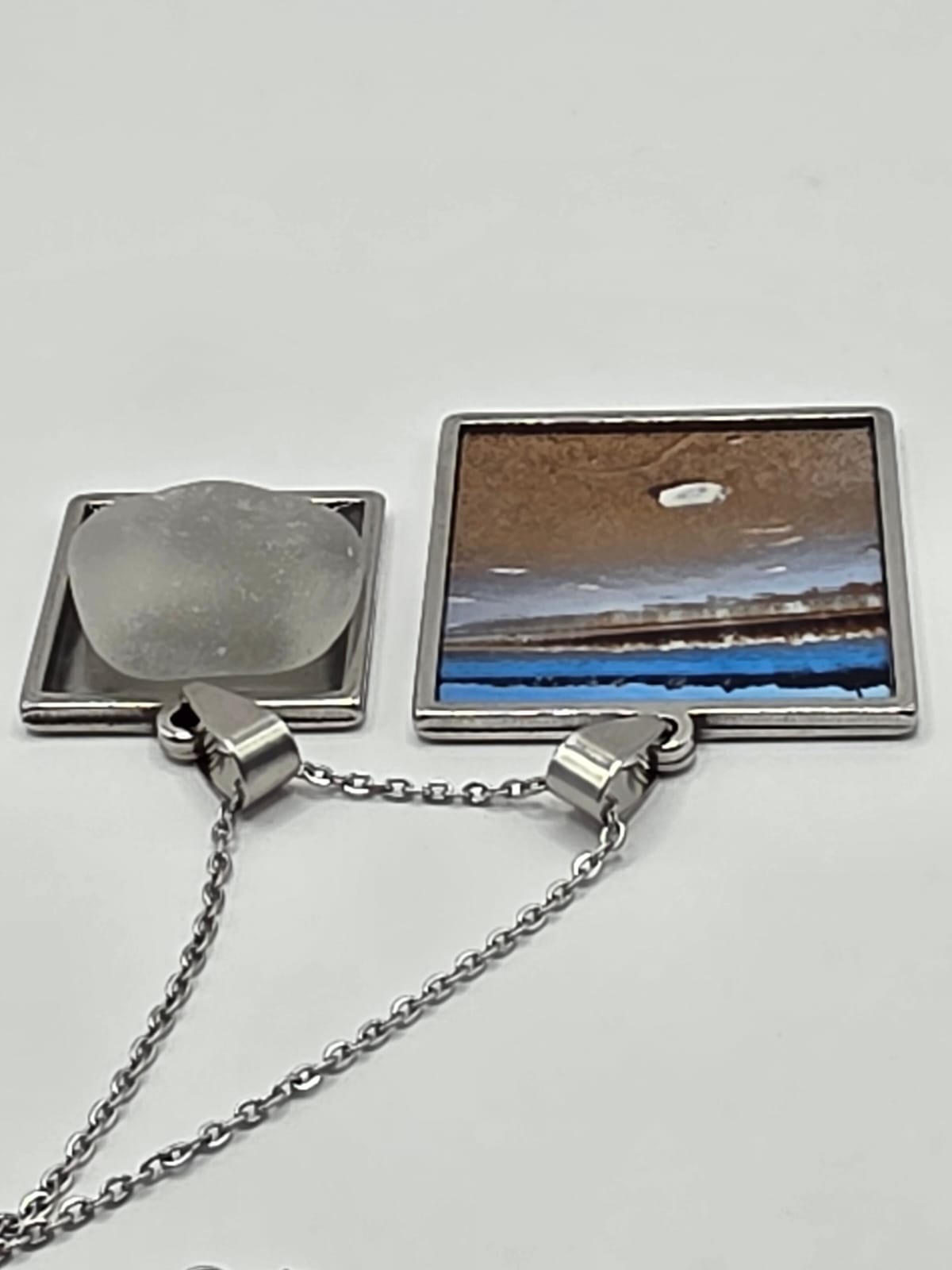 Sea glass and sea glass photo double pendant necklace featuring the actual found piece of sea glass in the photo