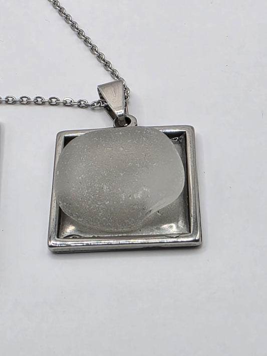 Sea glass and sea glass photo double pendant necklace featuring the actual found piece of sea glass in the photo