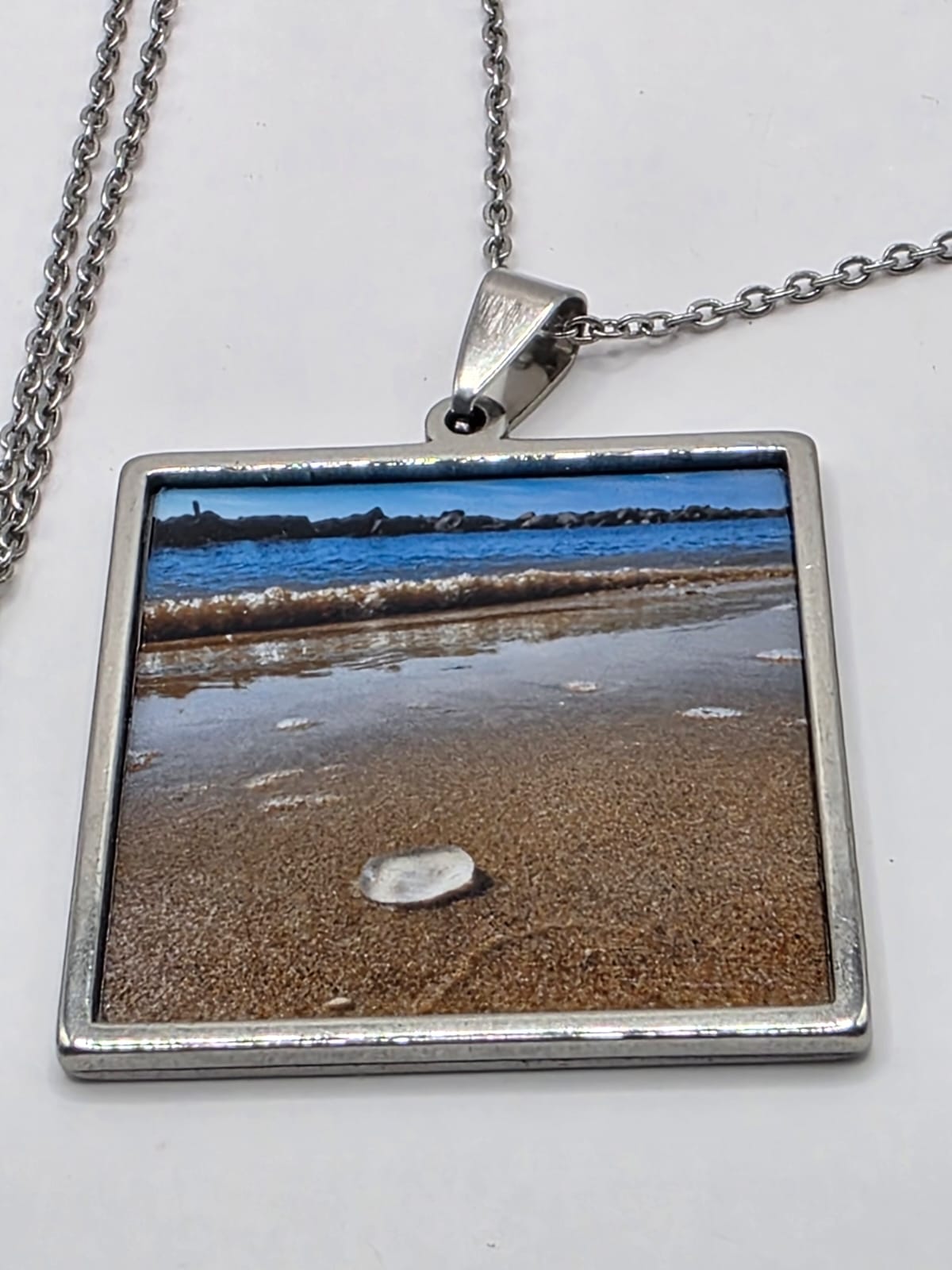 Sea glass and sea glass photo double pendant necklace featuring the actual found piece of sea glass in the photo