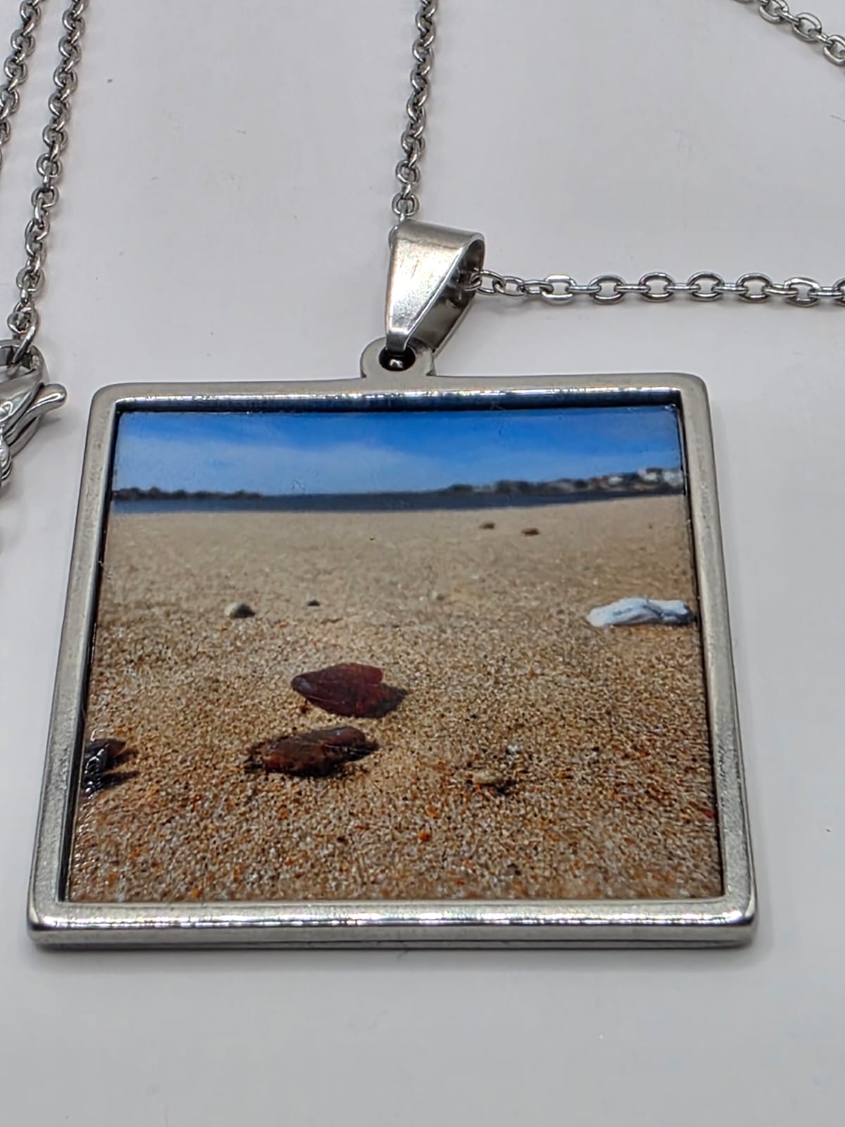 Sea glass and sea glass photo double pendant necklace featuring the actual found piece of sea glass in the photo