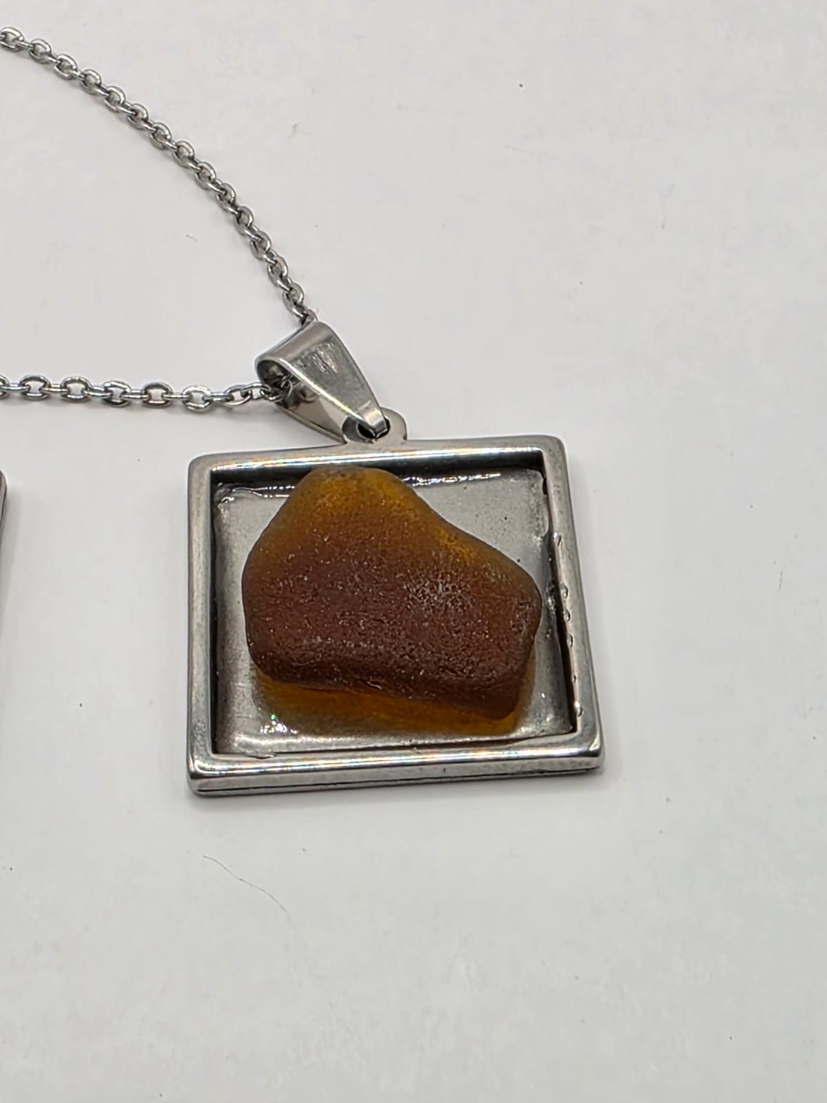 Sea glass and sea glass photo double pendant necklace featuring the actual found piece of sea glass in the photo