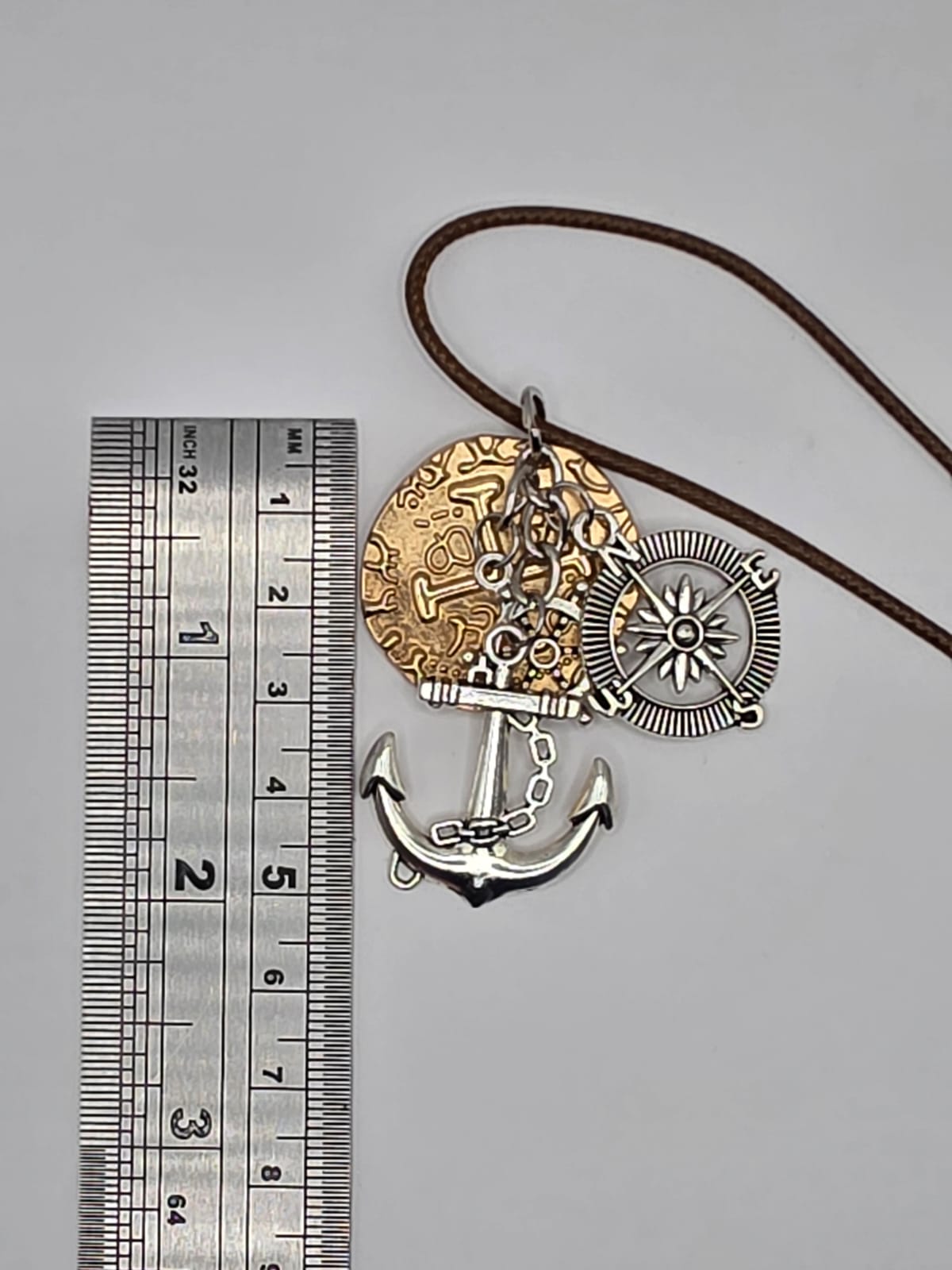 Pirate Treasure Theme Pendant Necklace on brown adjustable waxed cord