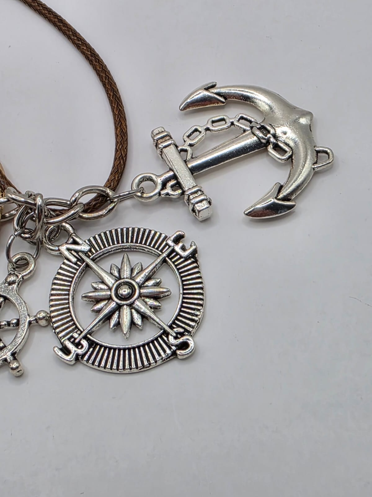 Pirate Treasure Theme Pendant Necklace on brown adjustable waxed cord