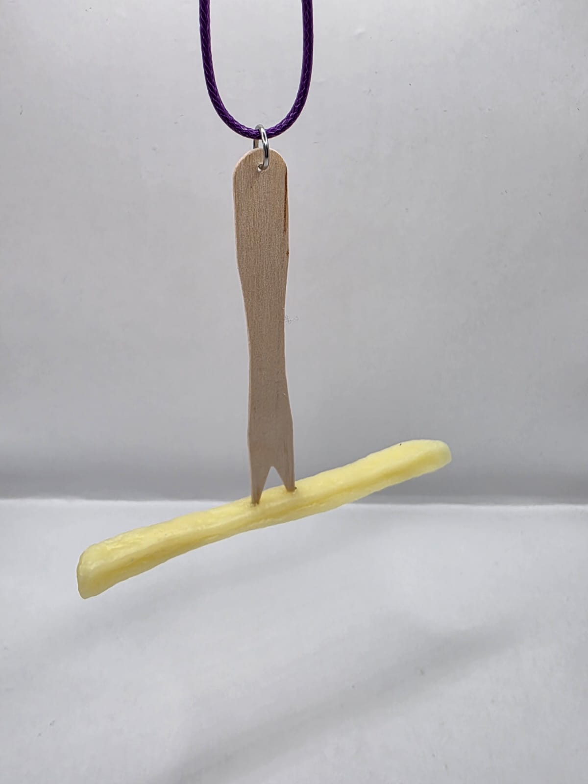 Chip Fork with Chip - French Fries on a adjustable coloured waxed cord. Fun, humor, novelty seaside foodie necklace