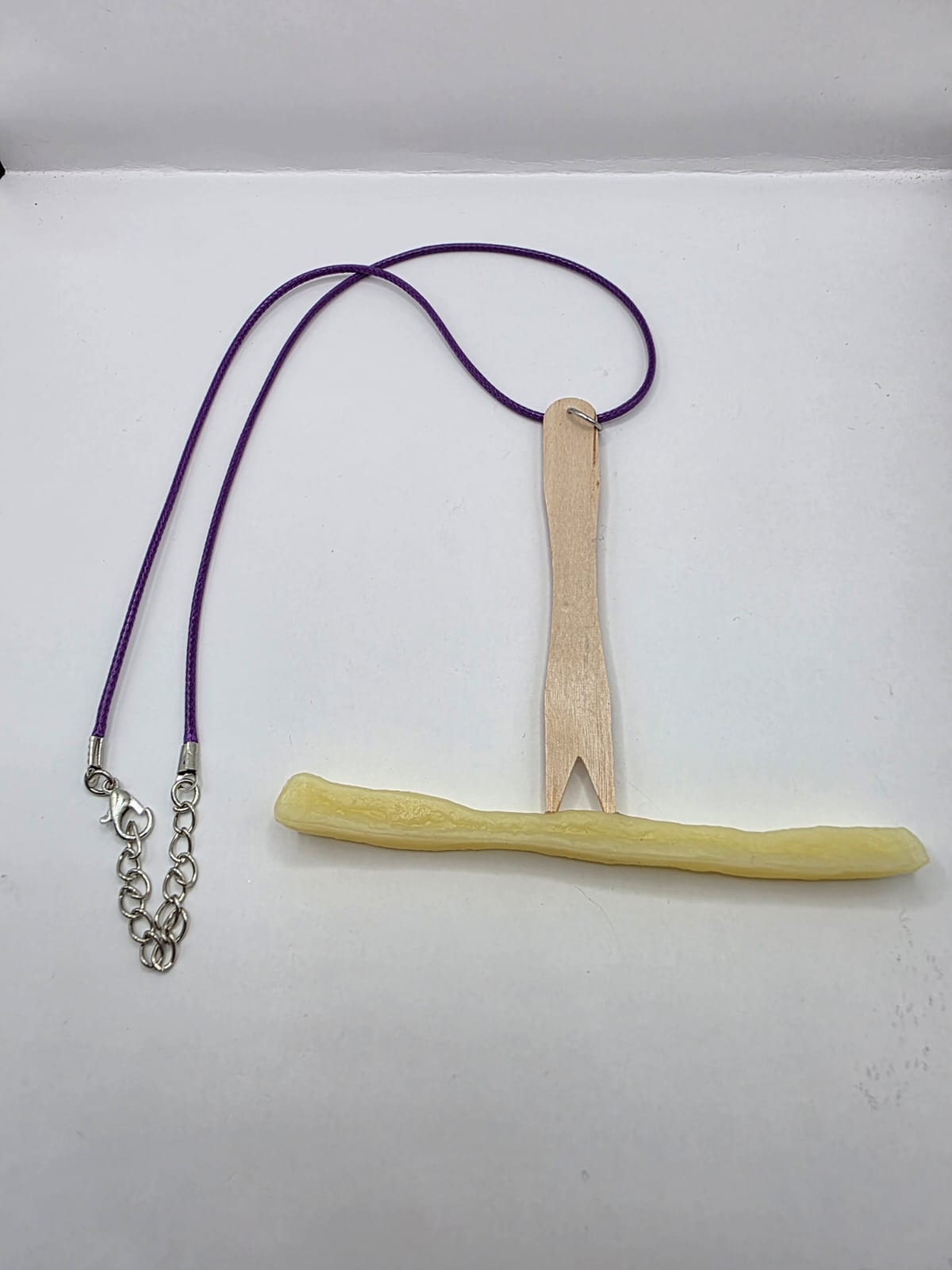 Chip Fork with Chip - French Fries on a adjustable coloured waxed cord. Fun, humor, novelty seaside foodie necklace