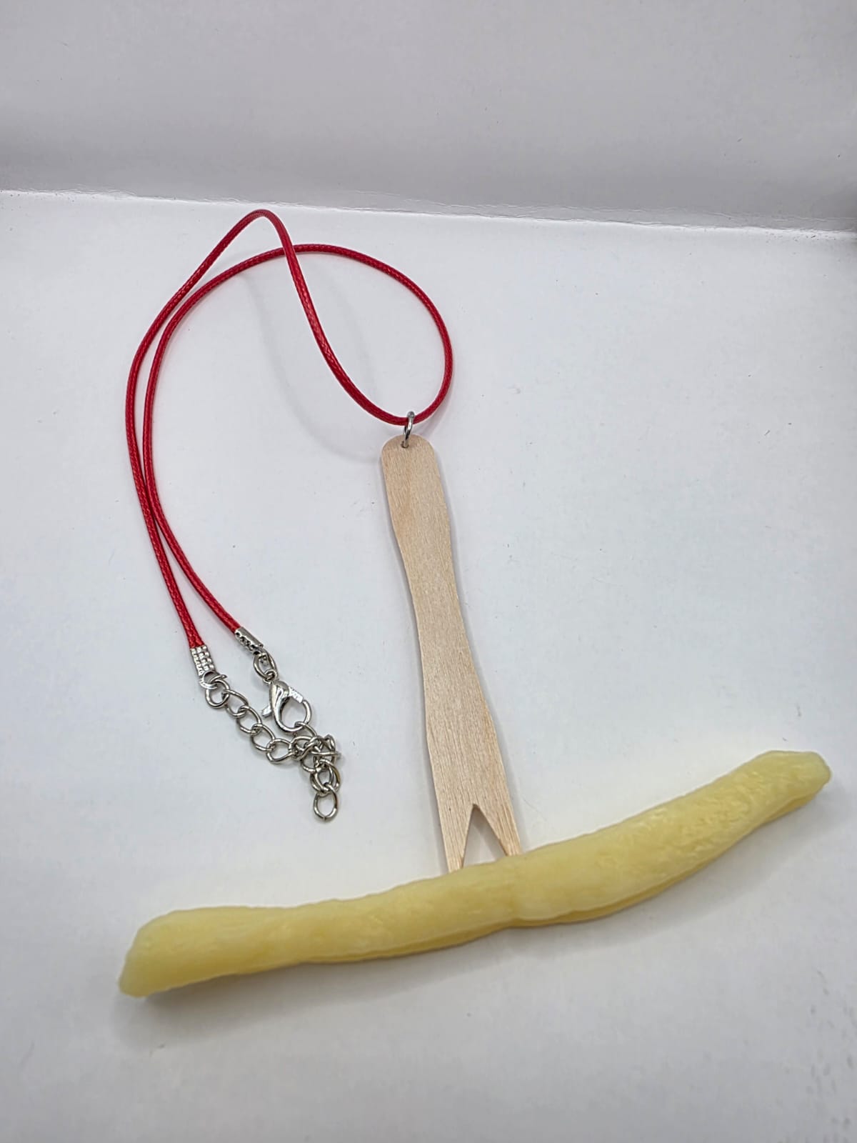 Chip Fork with Chip - French Fries on a adjustable coloured waxed cord. Fun, humor, novelty seaside foodie necklace