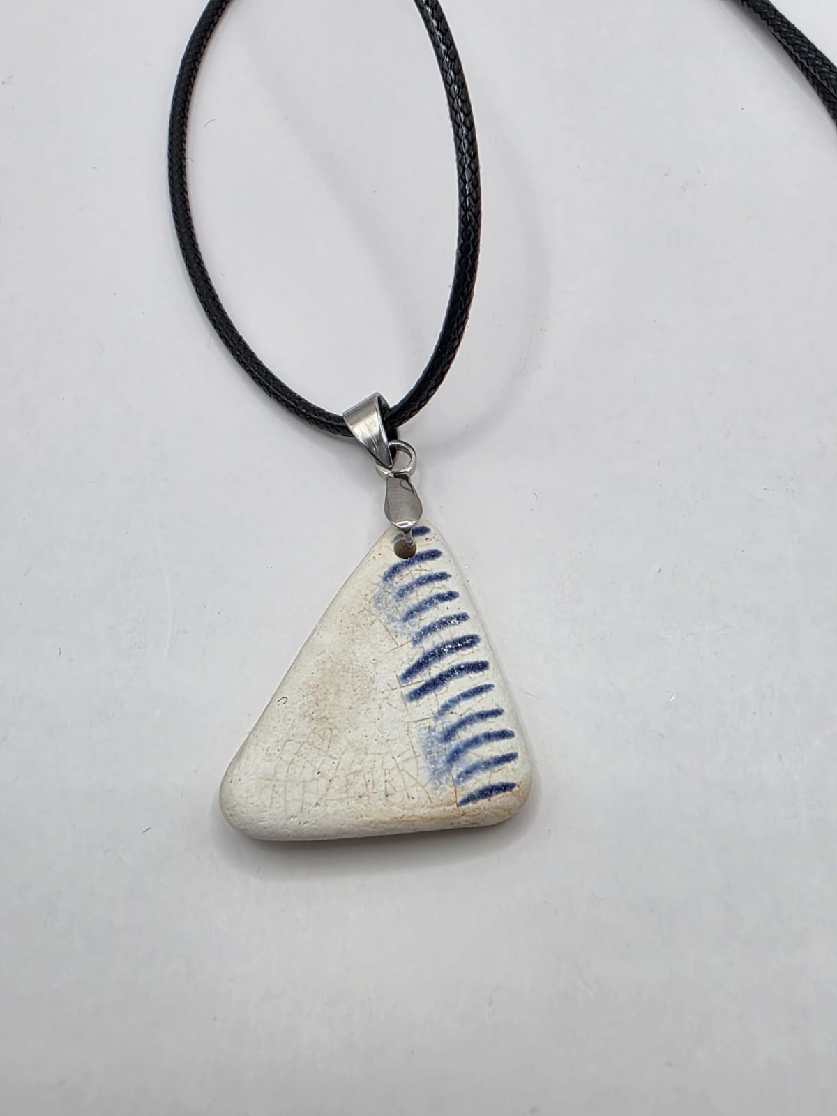 Sea pottery pendant necklace on a black waxed cord adjustable necklace