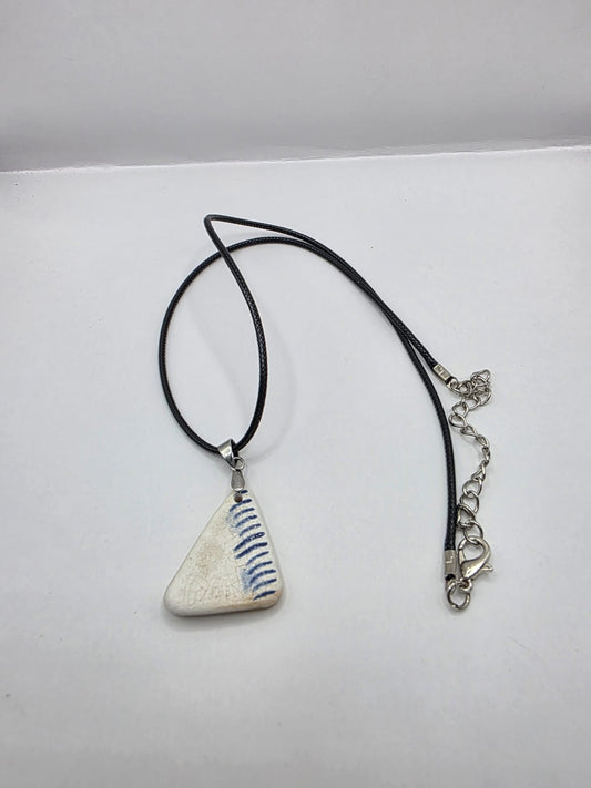 Sea pottery pendant necklace on a black waxed cord adjustable necklace