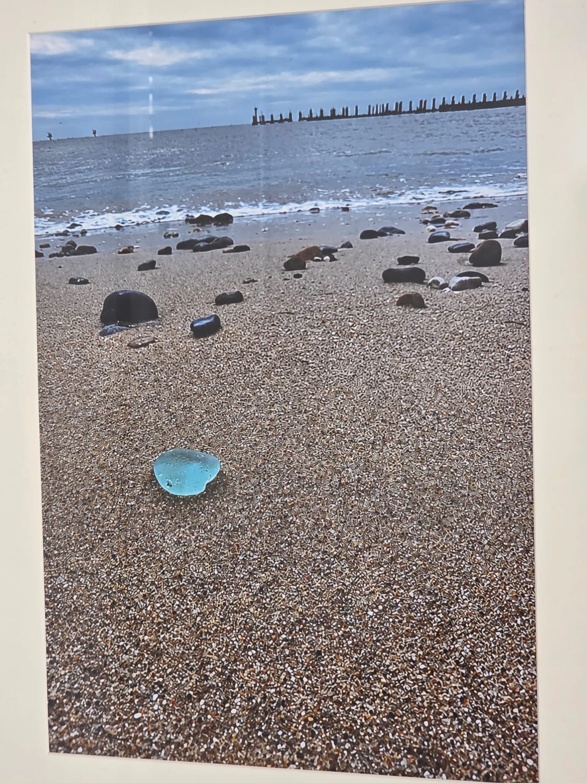 Sea Glass Photo Framed Art Picture with Actual Found Sea Glass in Display Box