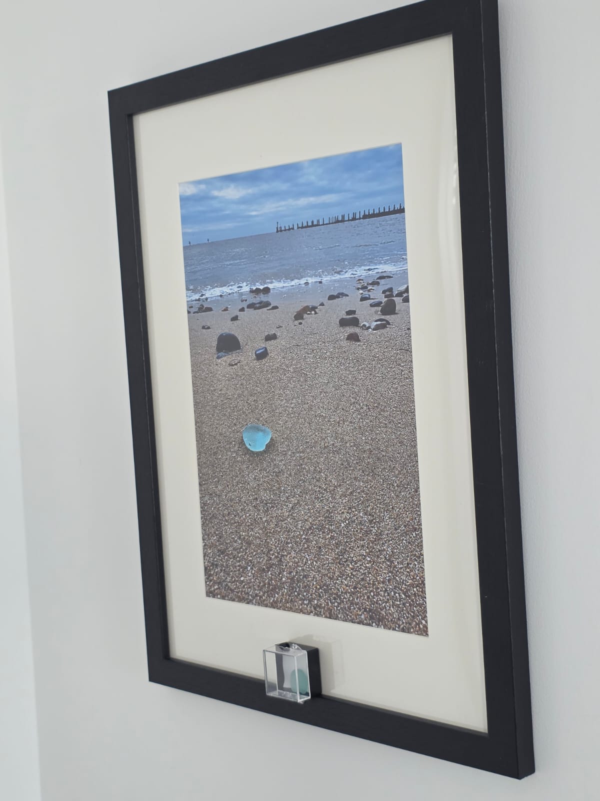 Sea Glass Photo Framed Art Picture with Actual Found Sea Glass in Display Box
