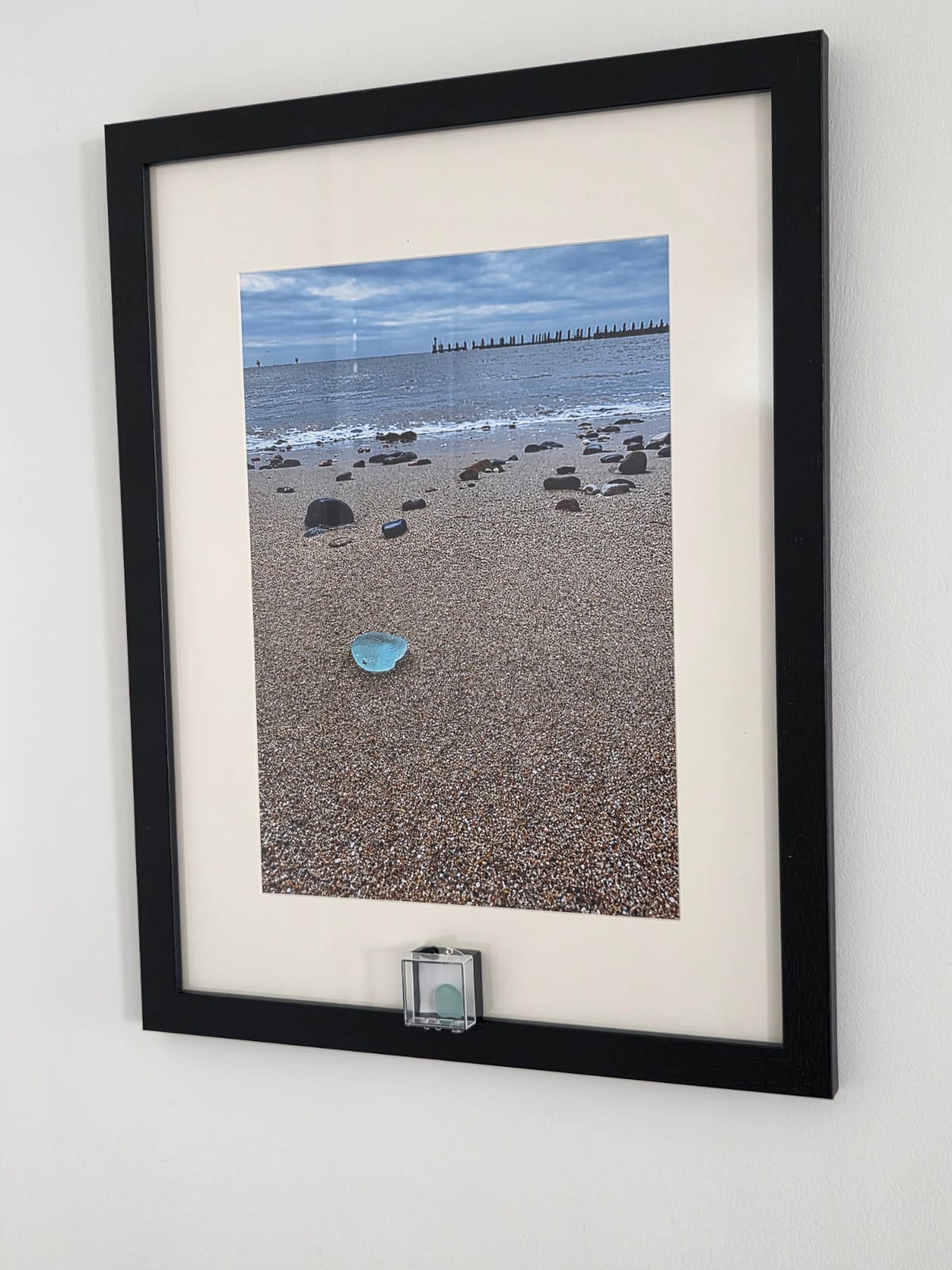 Sea Glass Photo Framed Art Picture with Actual Found Sea Glass in Display Box