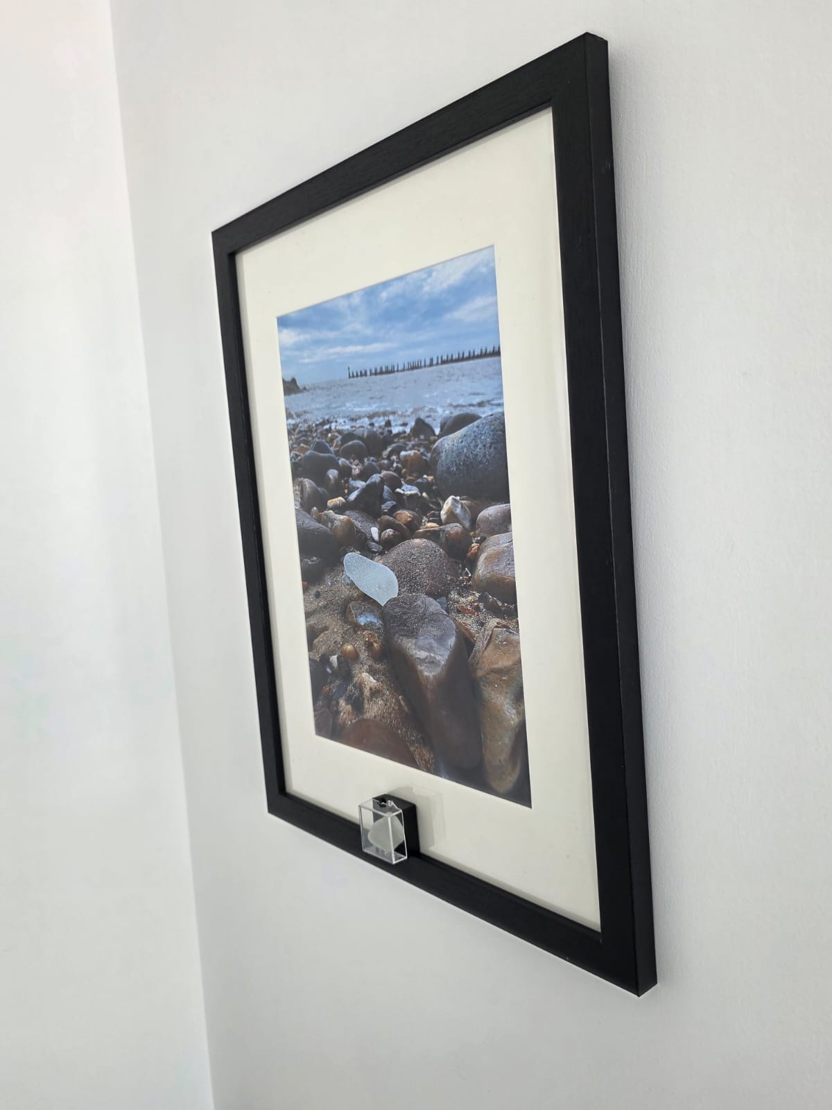 Sea Glass Photo Framed Art Picture with Actual Found Sea Glass in Display Box