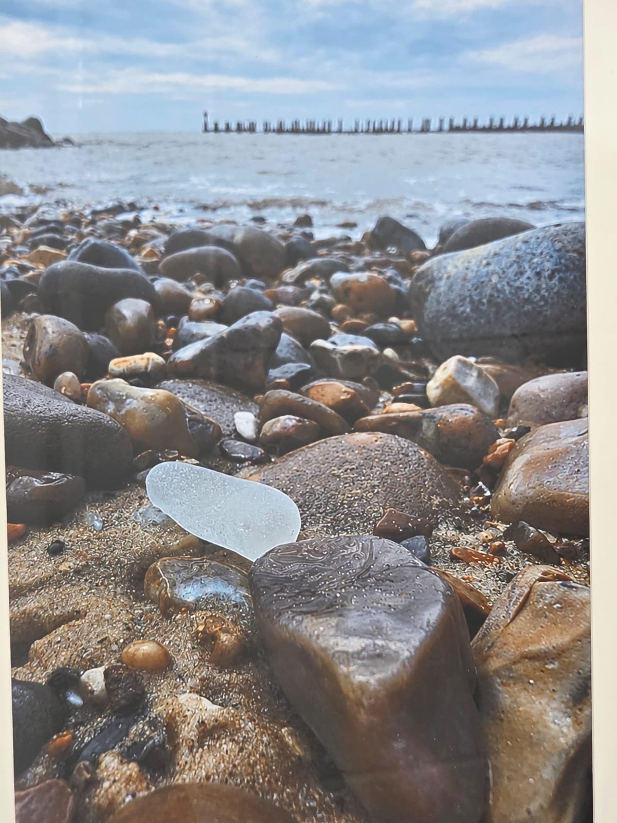 Sea Glass Photo Framed Art Picture with Actual Found Sea Glass in Display Box
