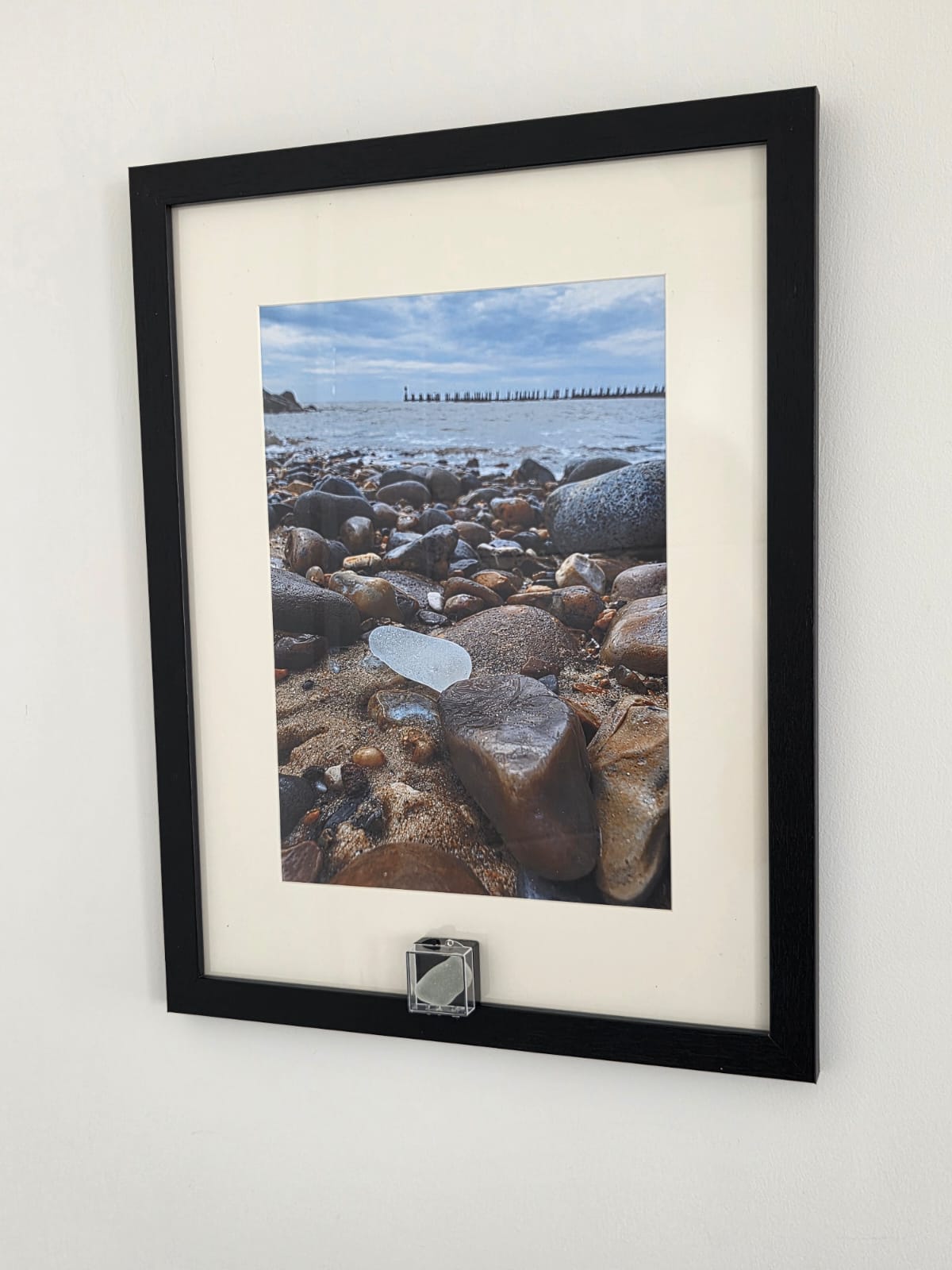 Sea Glass Photo Framed Art Picture with Actual Found Sea Glass in Display Box
