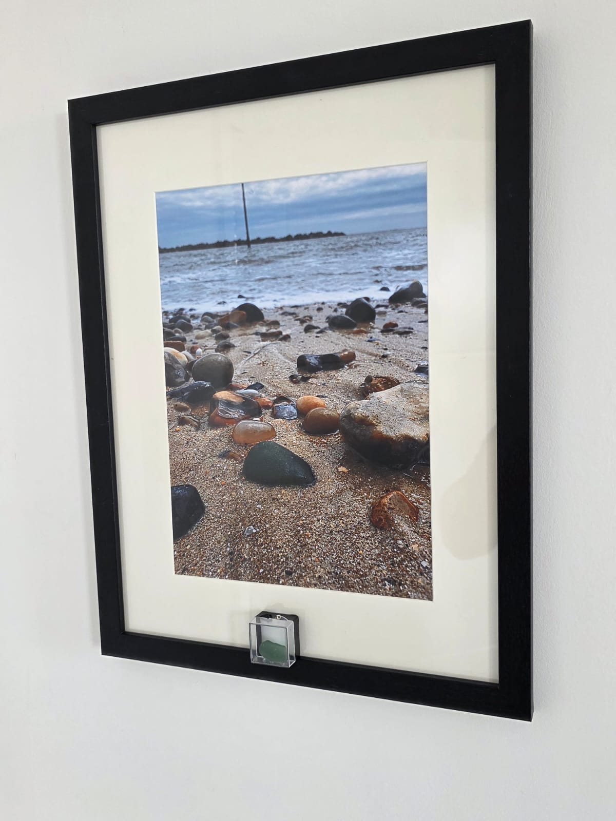 Sea Glass Photo Framed Art Picture with Actual Found Sea Glass in Display Box