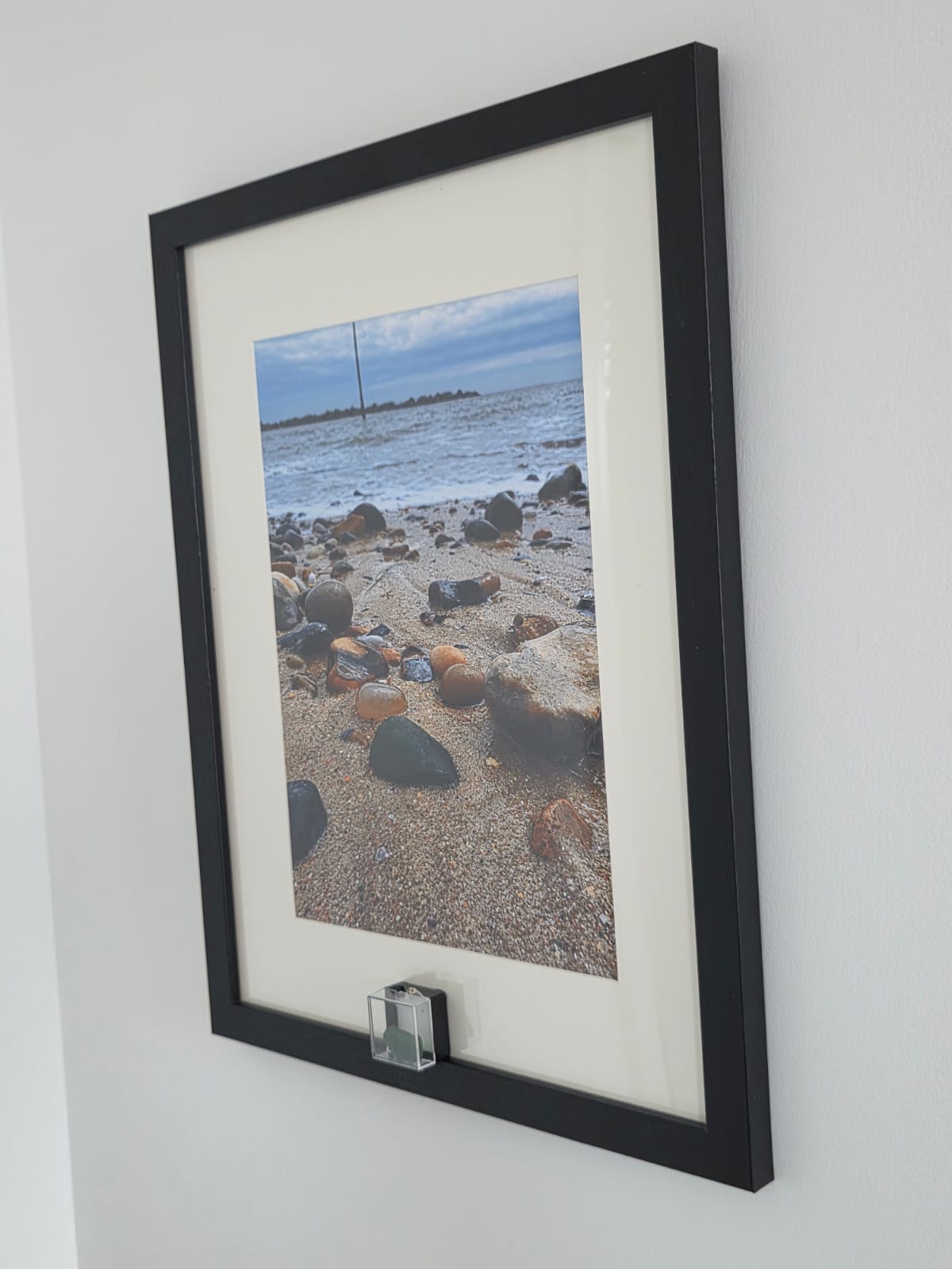 Sea Glass Photo Framed Art Picture with Actual Found Sea Glass in Display Box