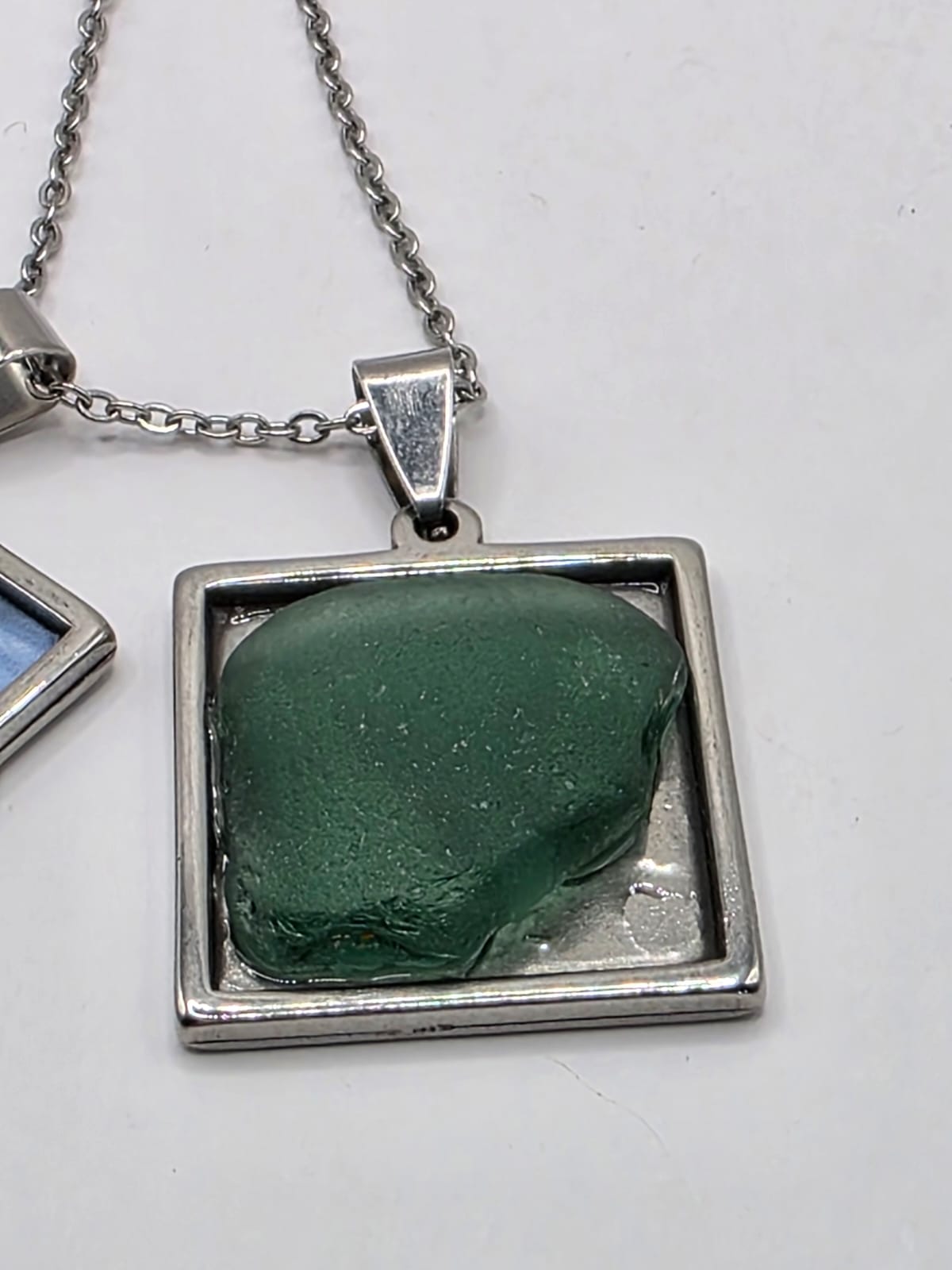 Sea glass and sea glass photo double pendant necklace featuring the actual found piece of sea glass in the photo