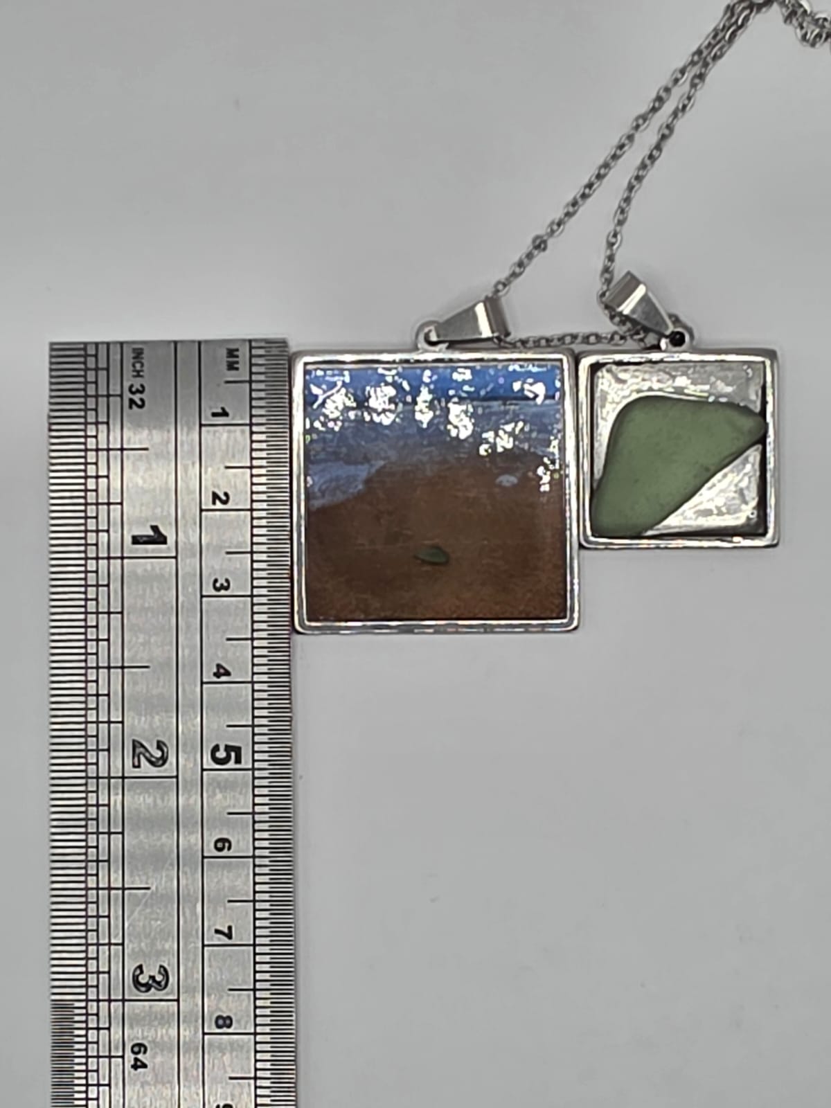 Sea glass and sea glass photo double pendant necklace featuring the actual found piece of sea glass in the photo