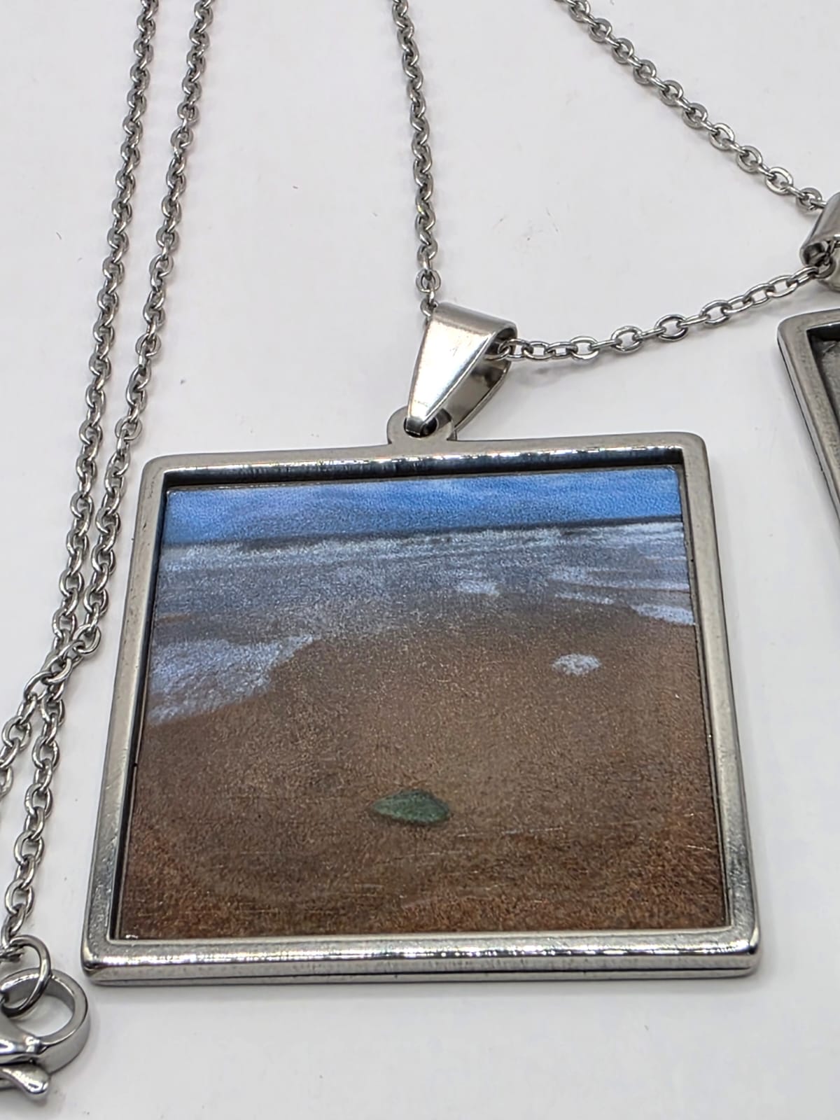 Sea glass and sea glass photo double pendant necklace featuring the actual found piece of sea glass in the photo