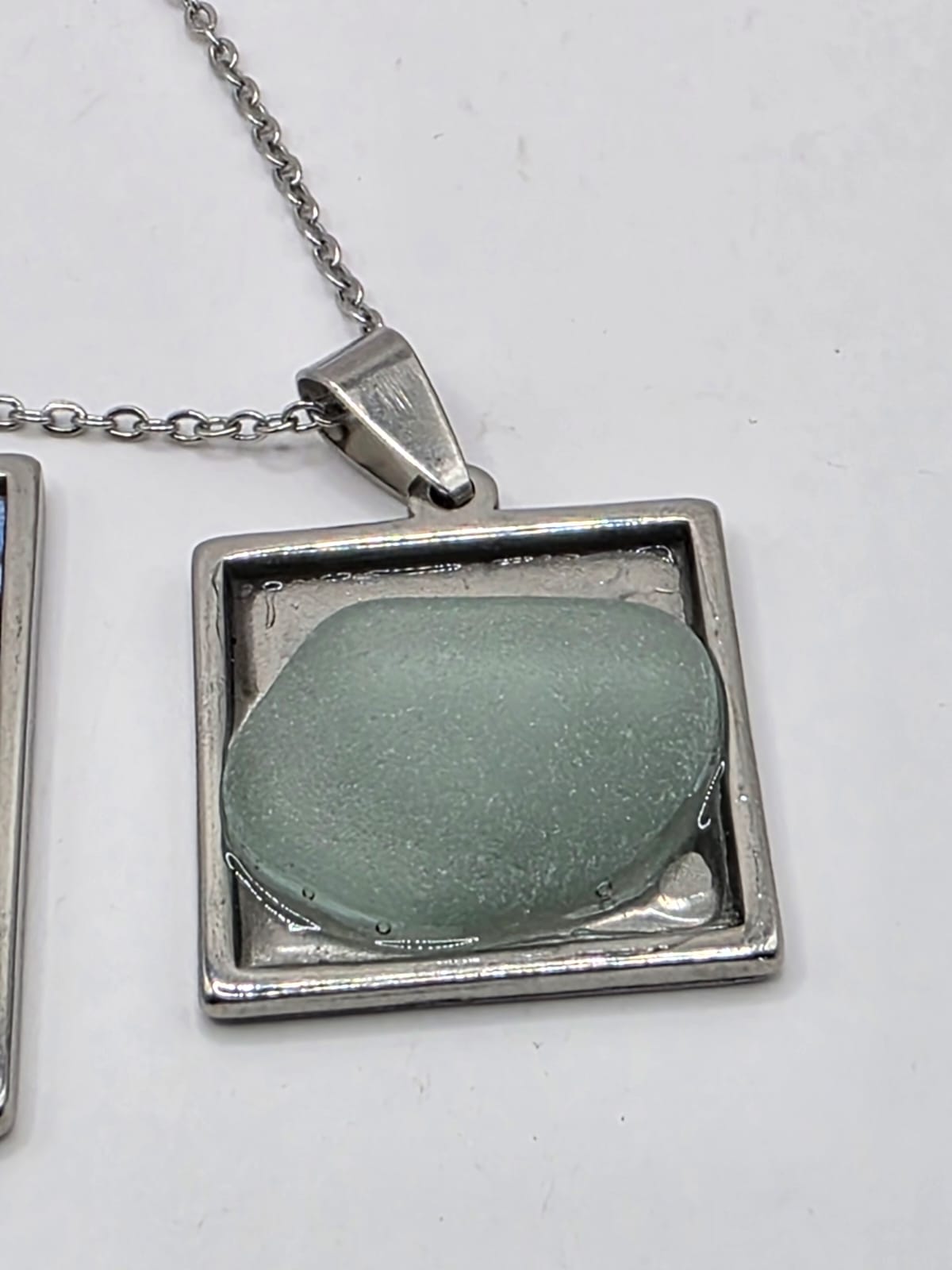 Sea glass and sea glass photo double pendant necklace featuring the actual found piece of sea glass in the photo