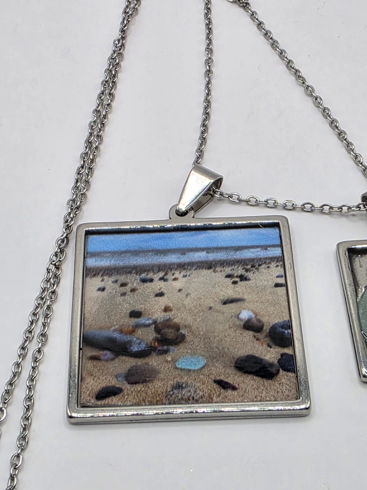 Sea glass and sea glass photo double pendant necklace featuring the actual found piece of sea glass in the photo