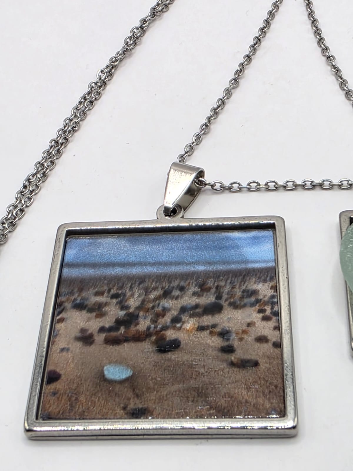 Sea glass and sea glass photo double pendant necklace featuring the actual found piece of sea glass in the photo