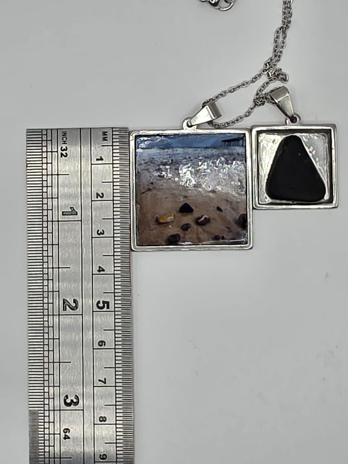 Sea glass and sea glass photo double pendant necklace featuring the actual found piece of sea glass in the photo