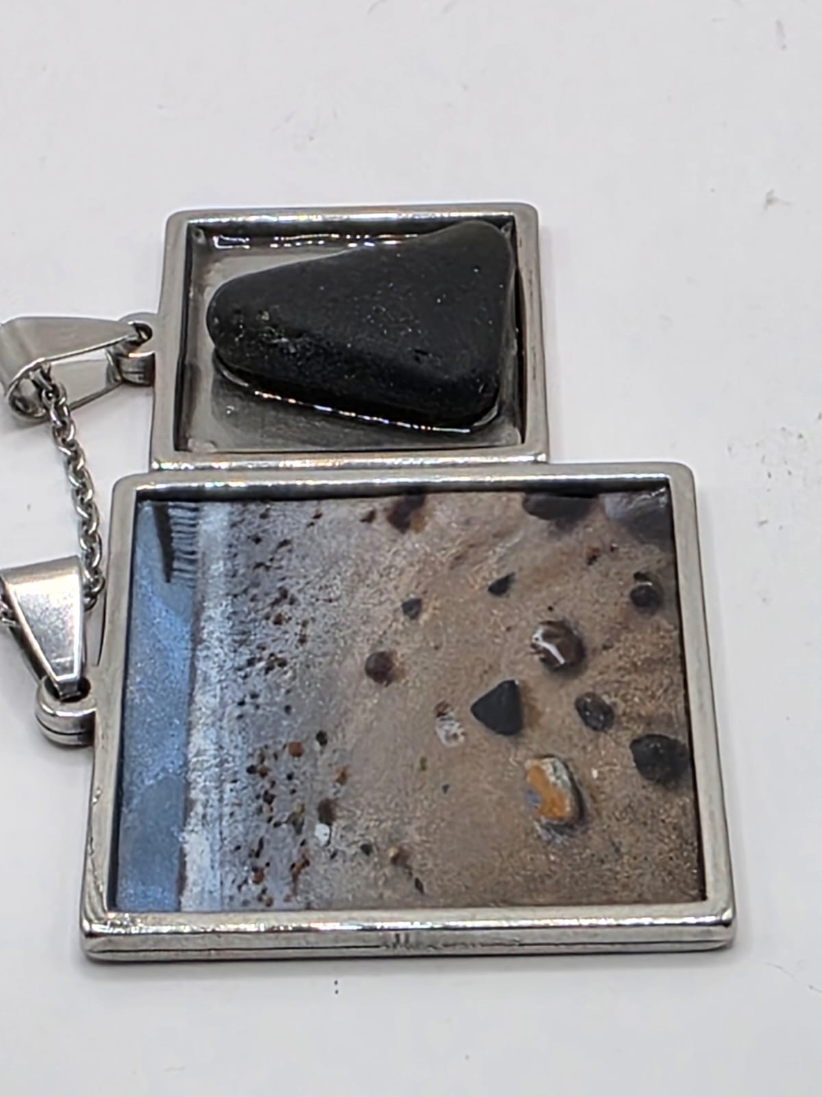 Sea glass and sea glass photo double pendant necklace featuring the actual found piece of sea glass in the photo