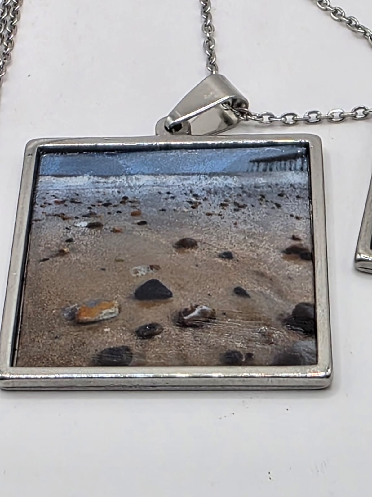 Sea glass and sea glass photo double pendant necklace featuring the actual found piece of sea glass in the photo