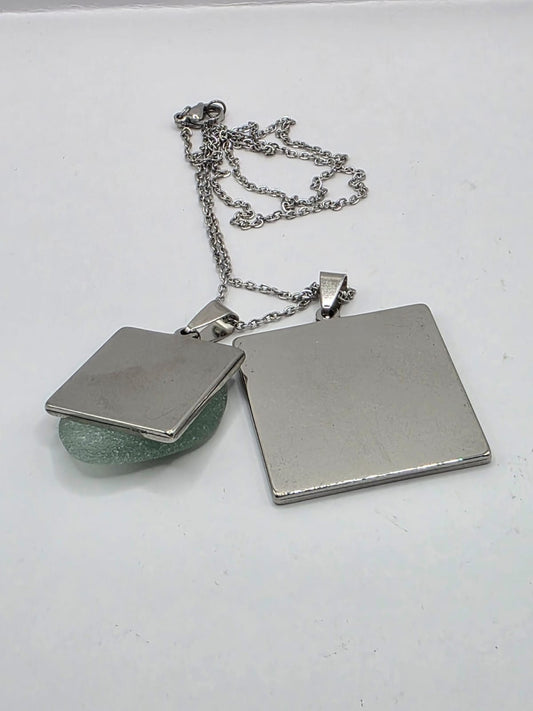 Sea glass and sea glass photo double pendant necklace featuring the actual found piece of sea glass in the photo